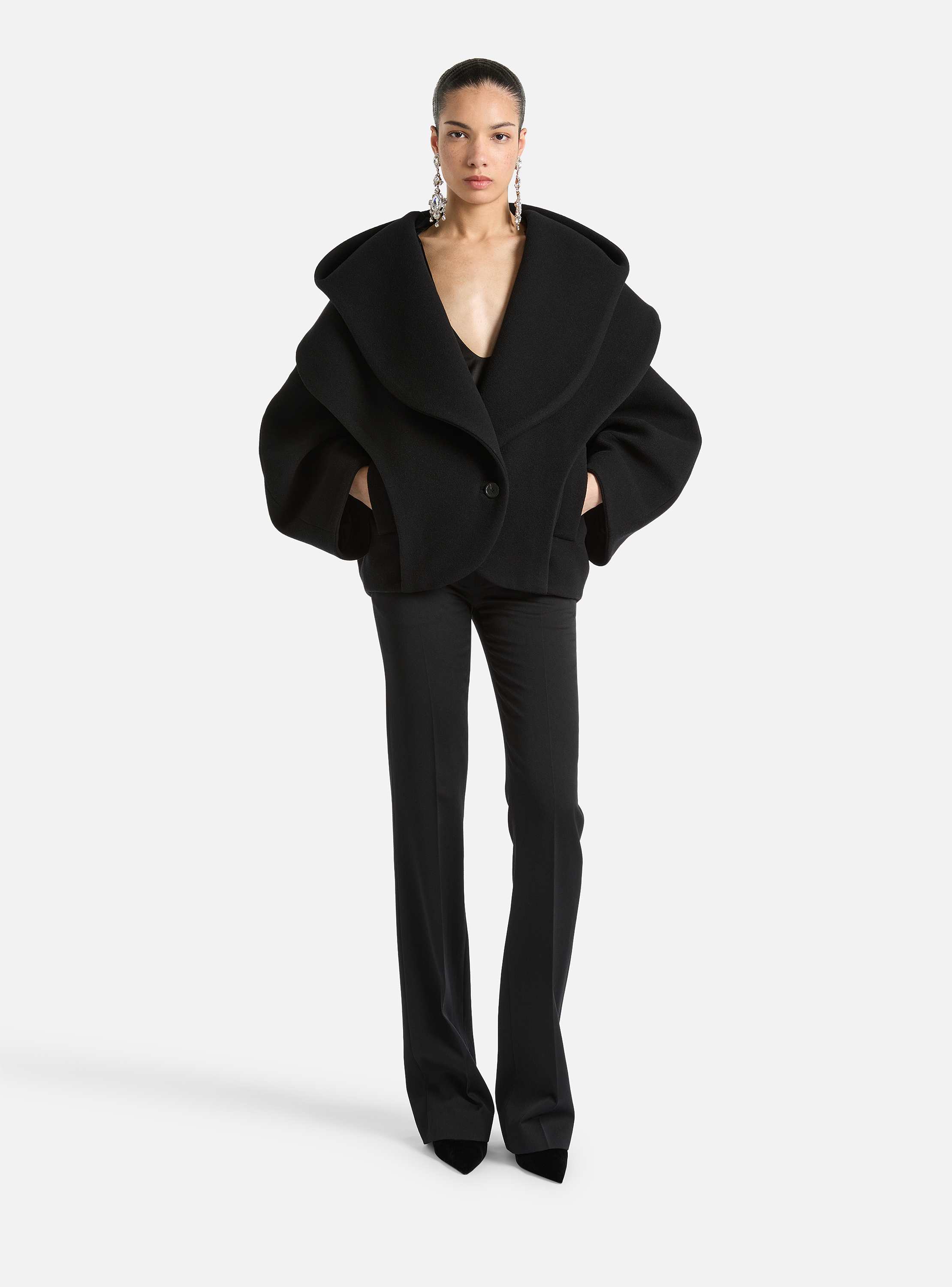 Oversized wool pea coat with hood