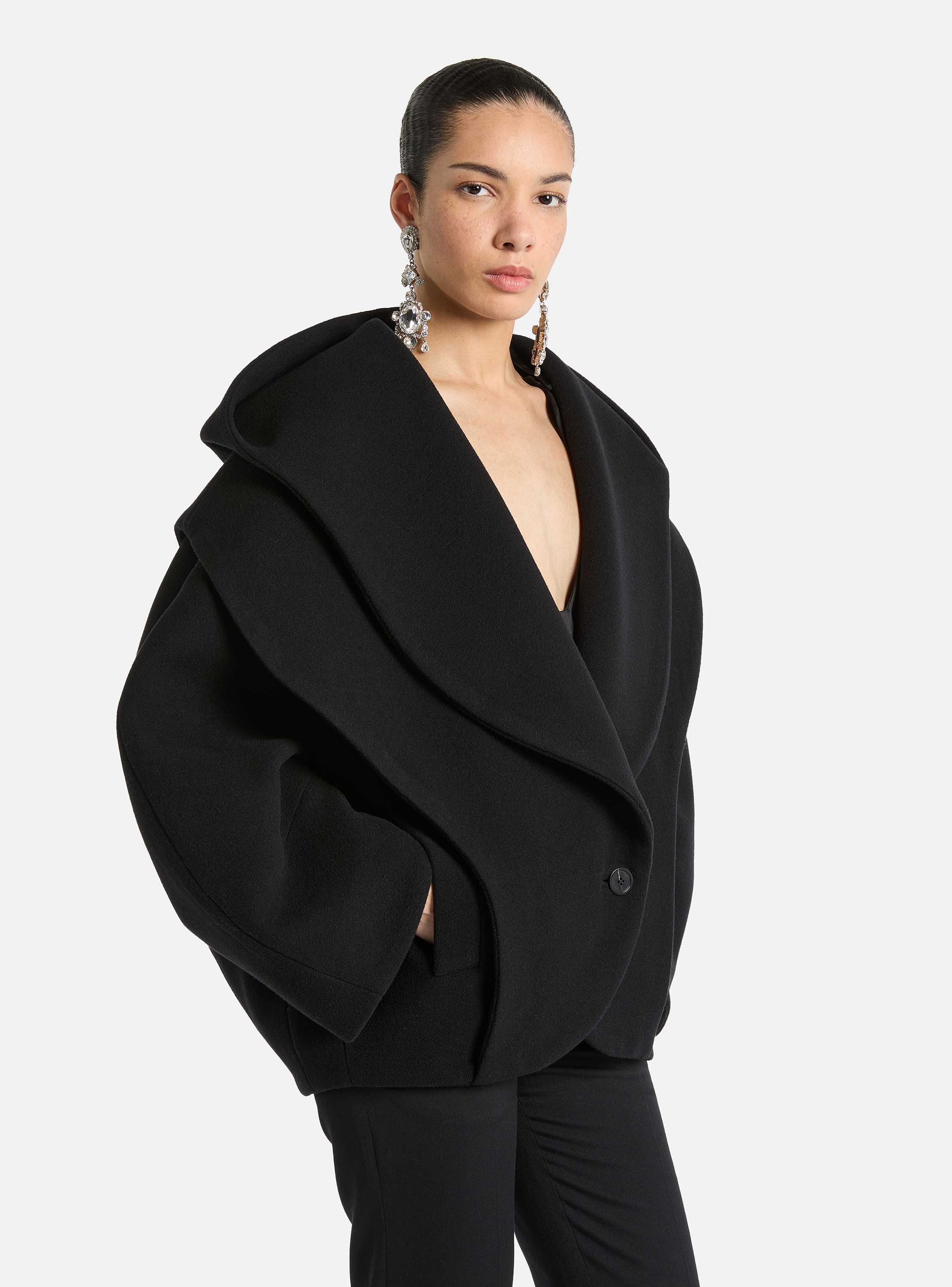 Oversized wool pea coat with hood