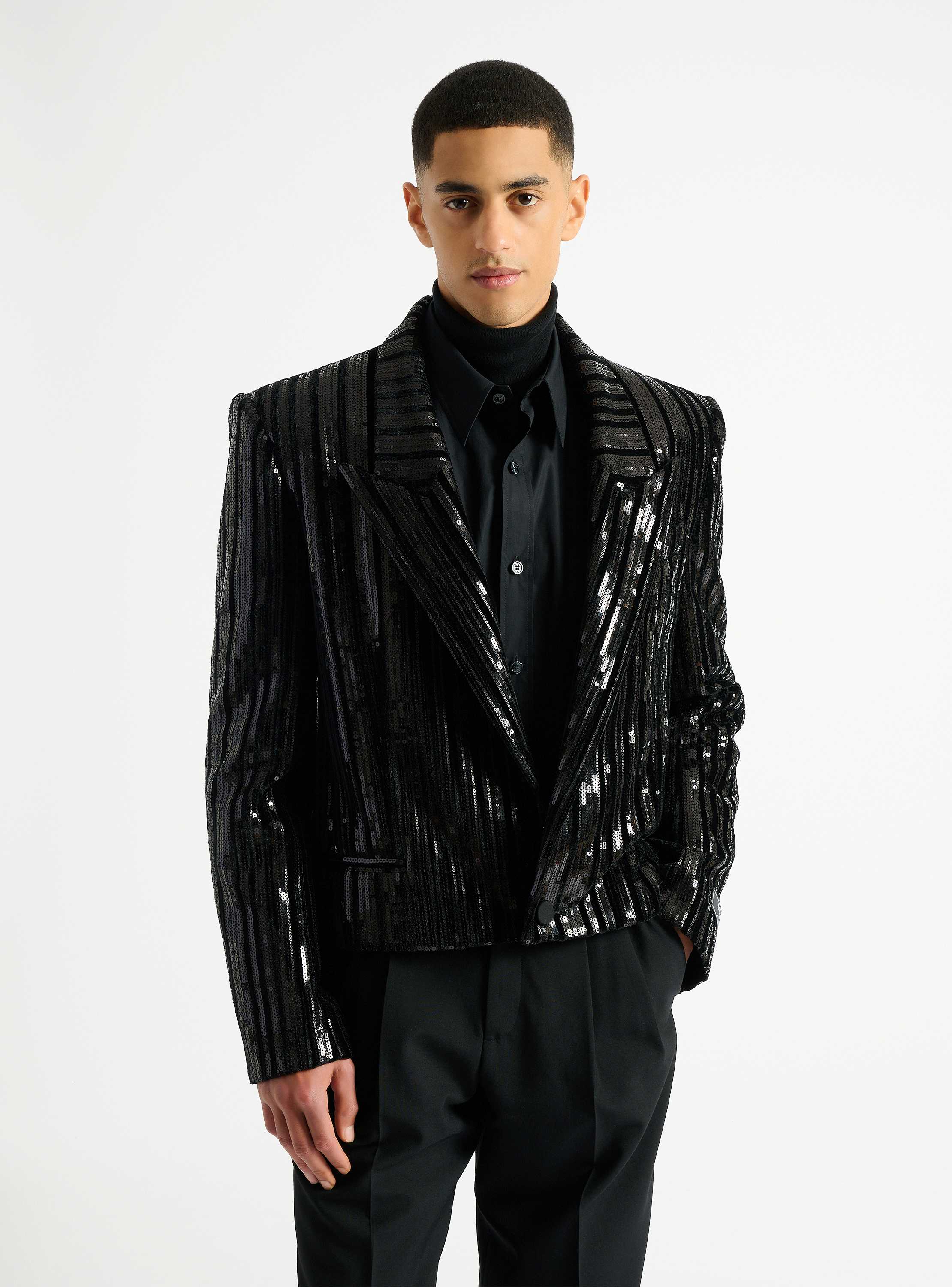 Cropped sequin velvet jacket
