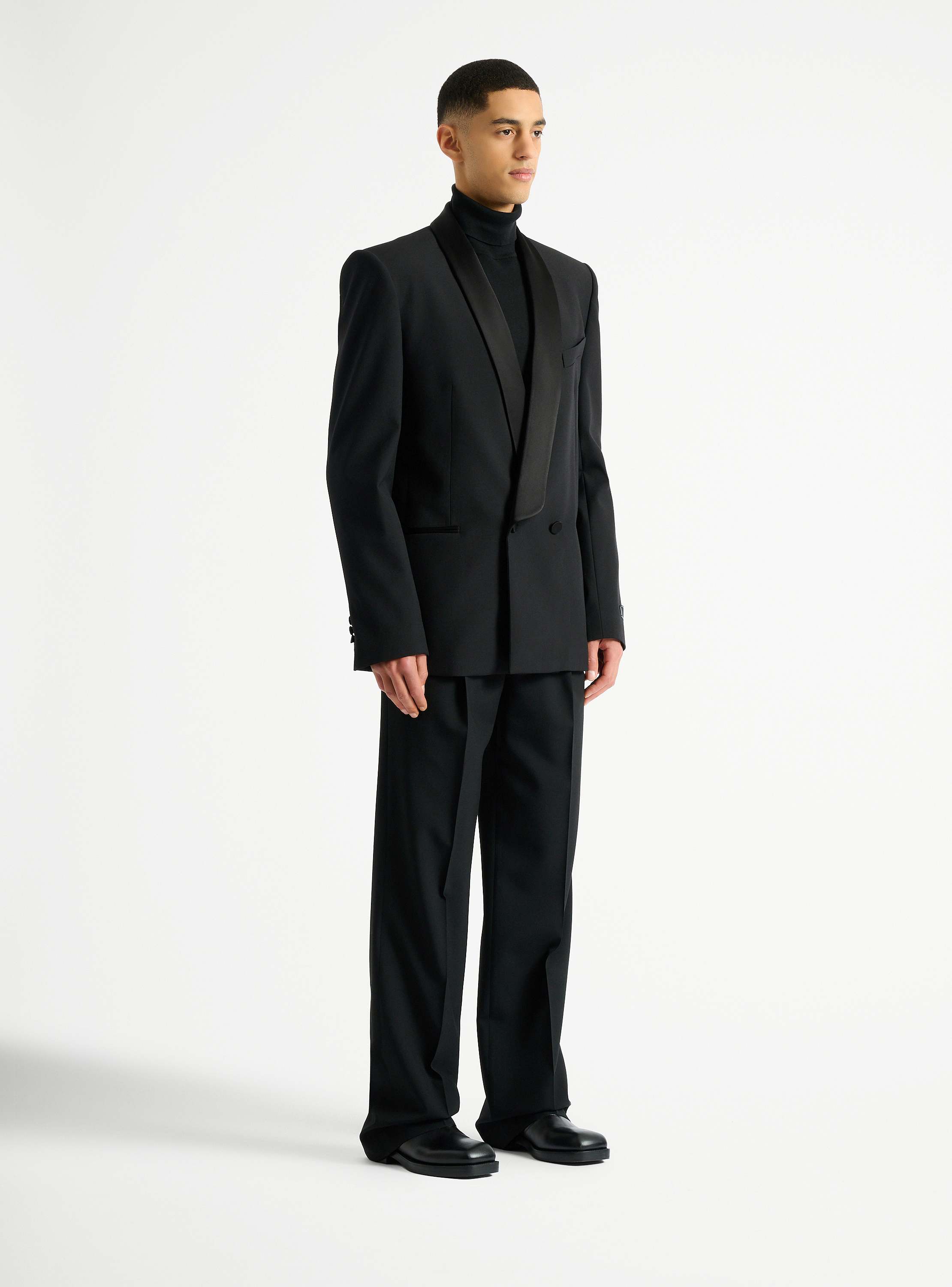 2-button jacket in wool and satin