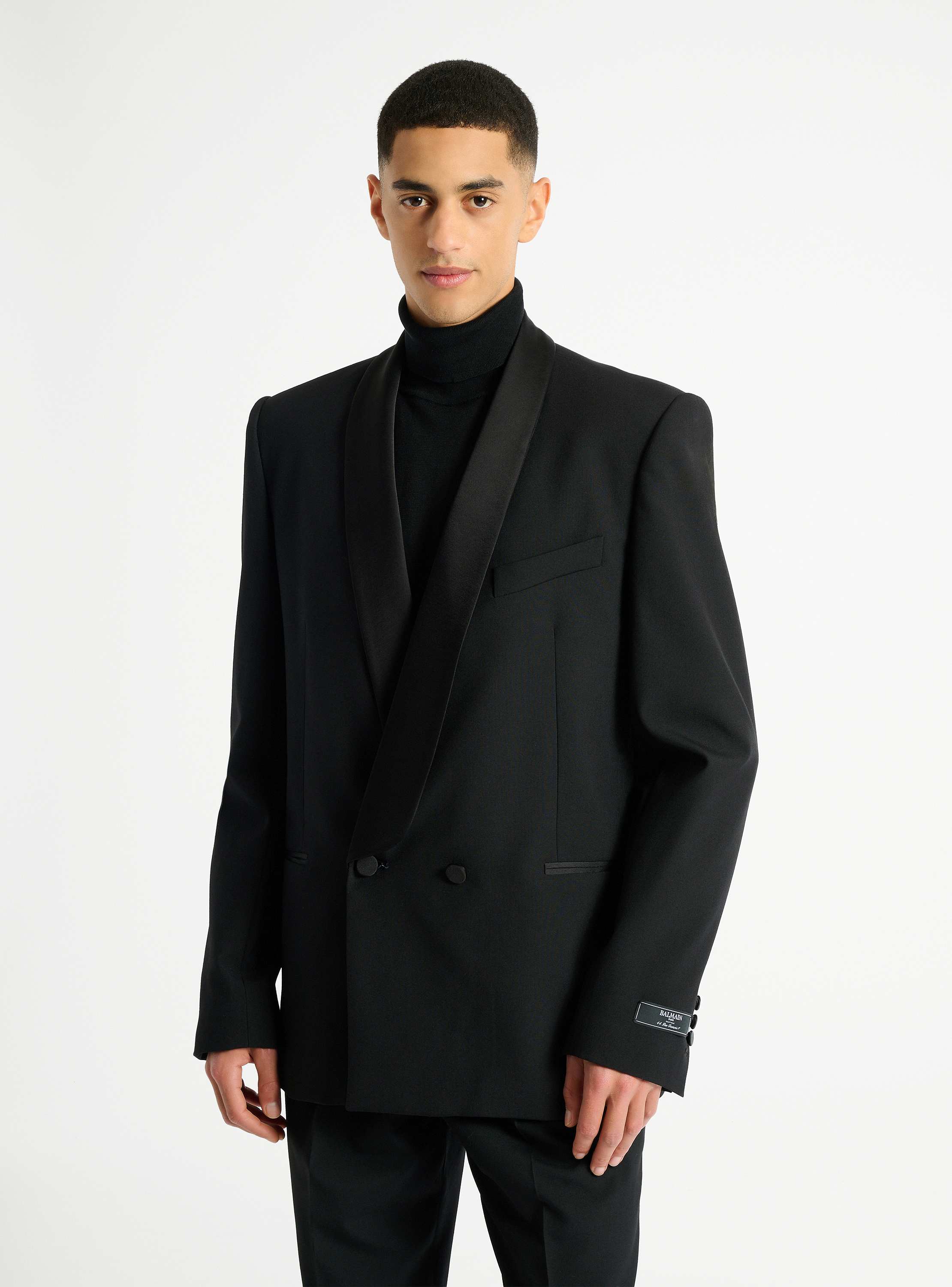 2-button jacket in wool and satin