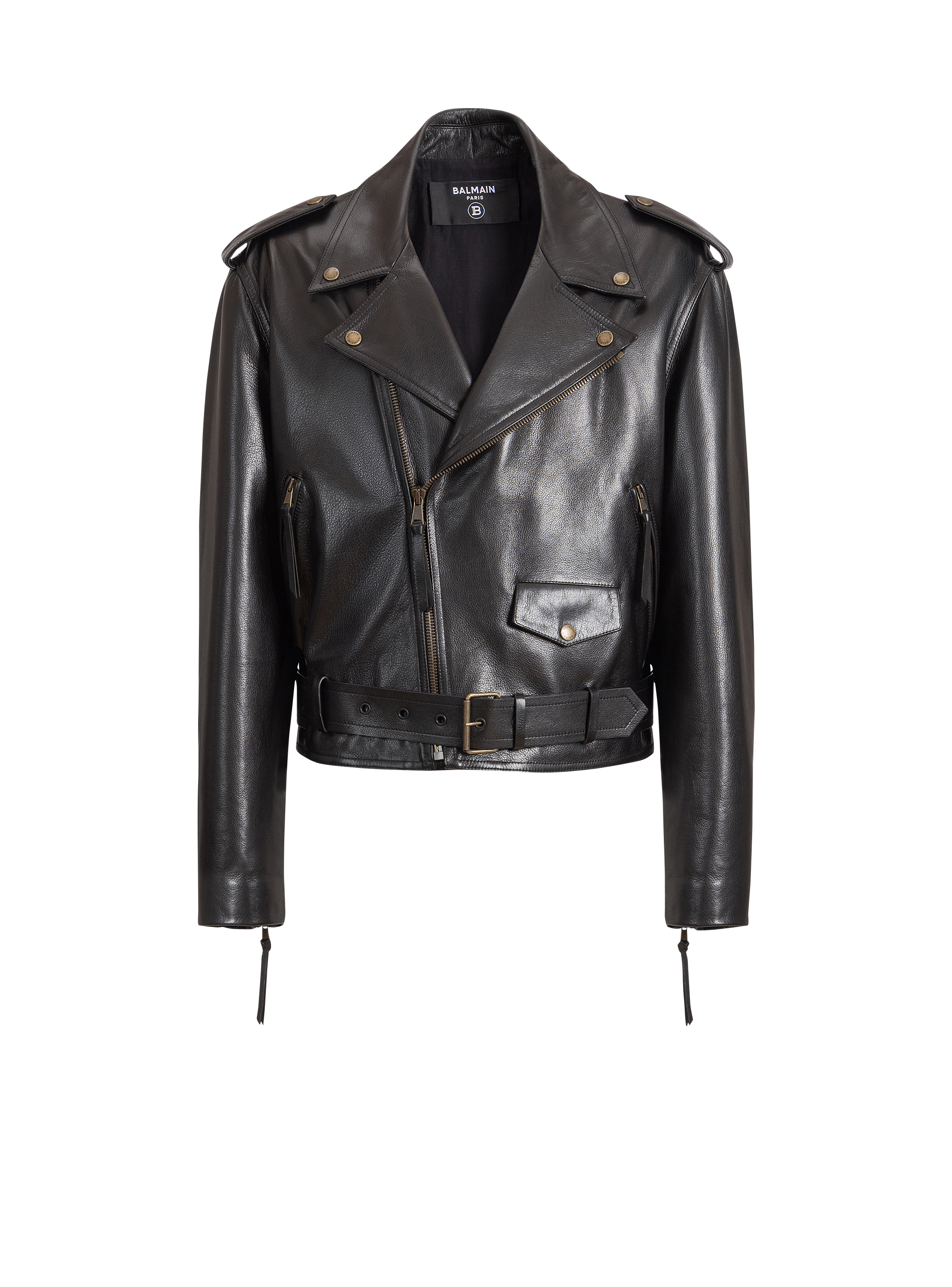 Textured leather biker jacket