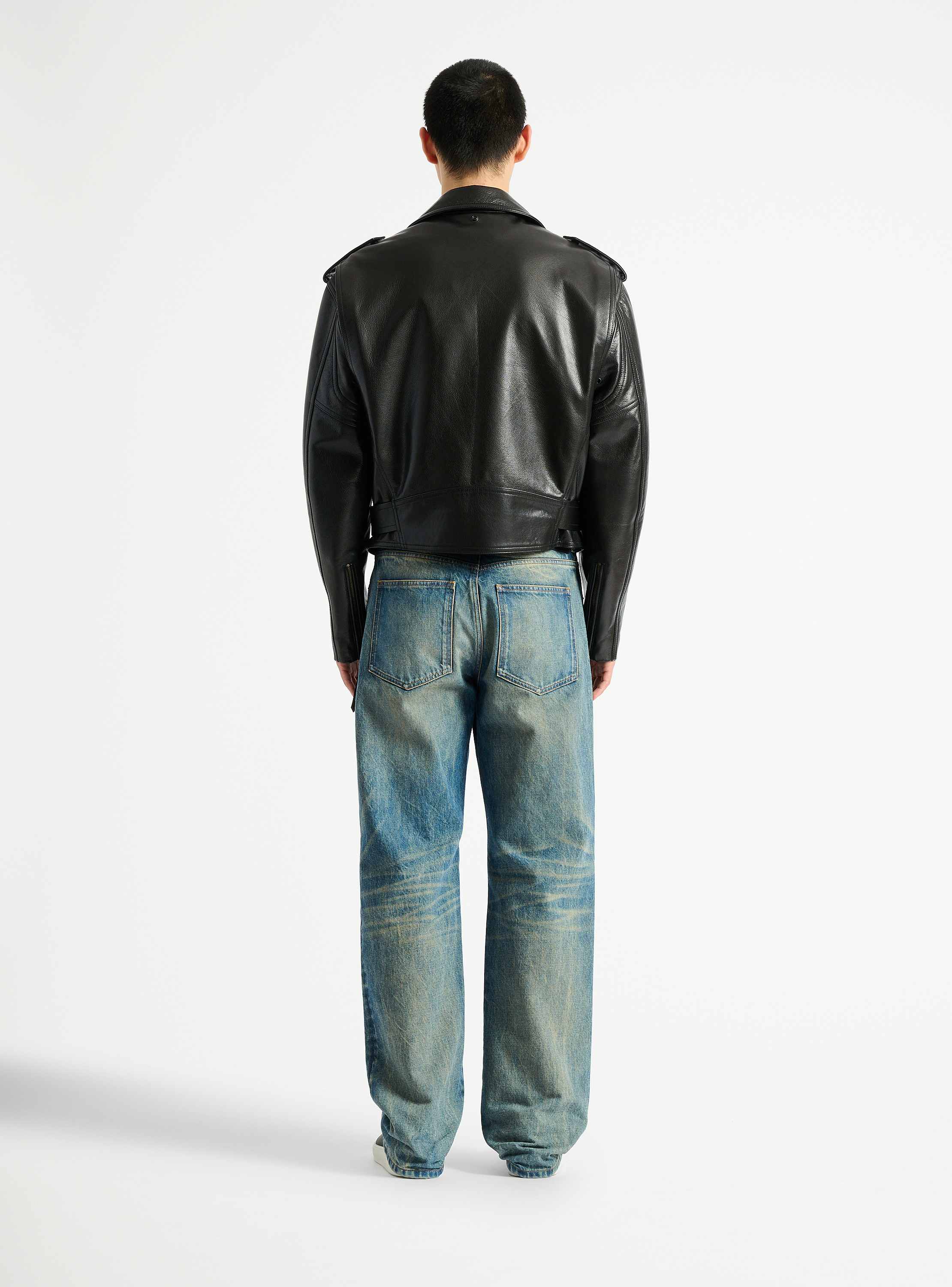 Textured leather biker jacket