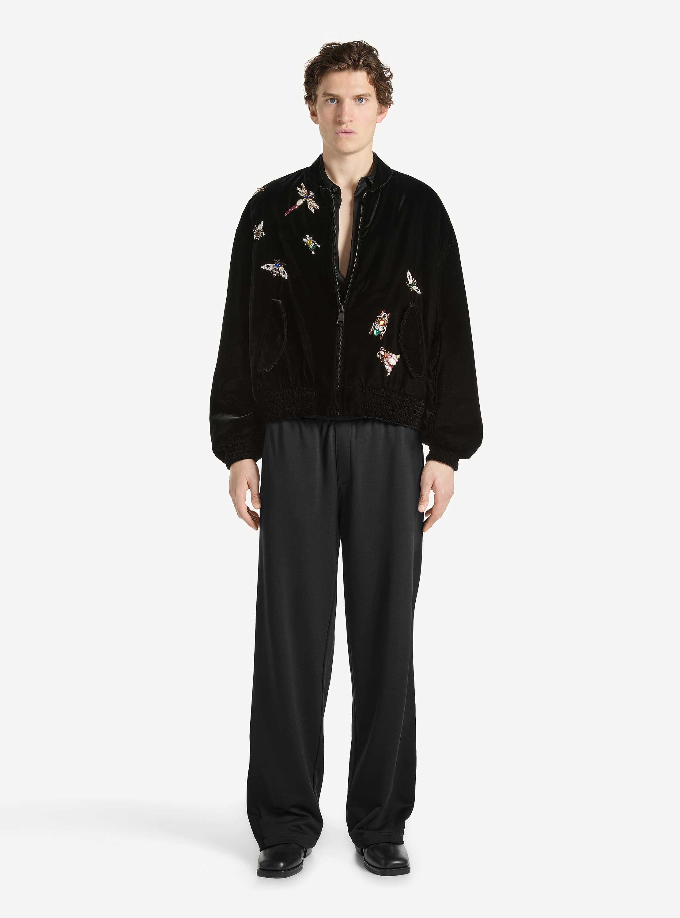 Cazadora tipo bomber bordada Balmain Insect de terciopelo