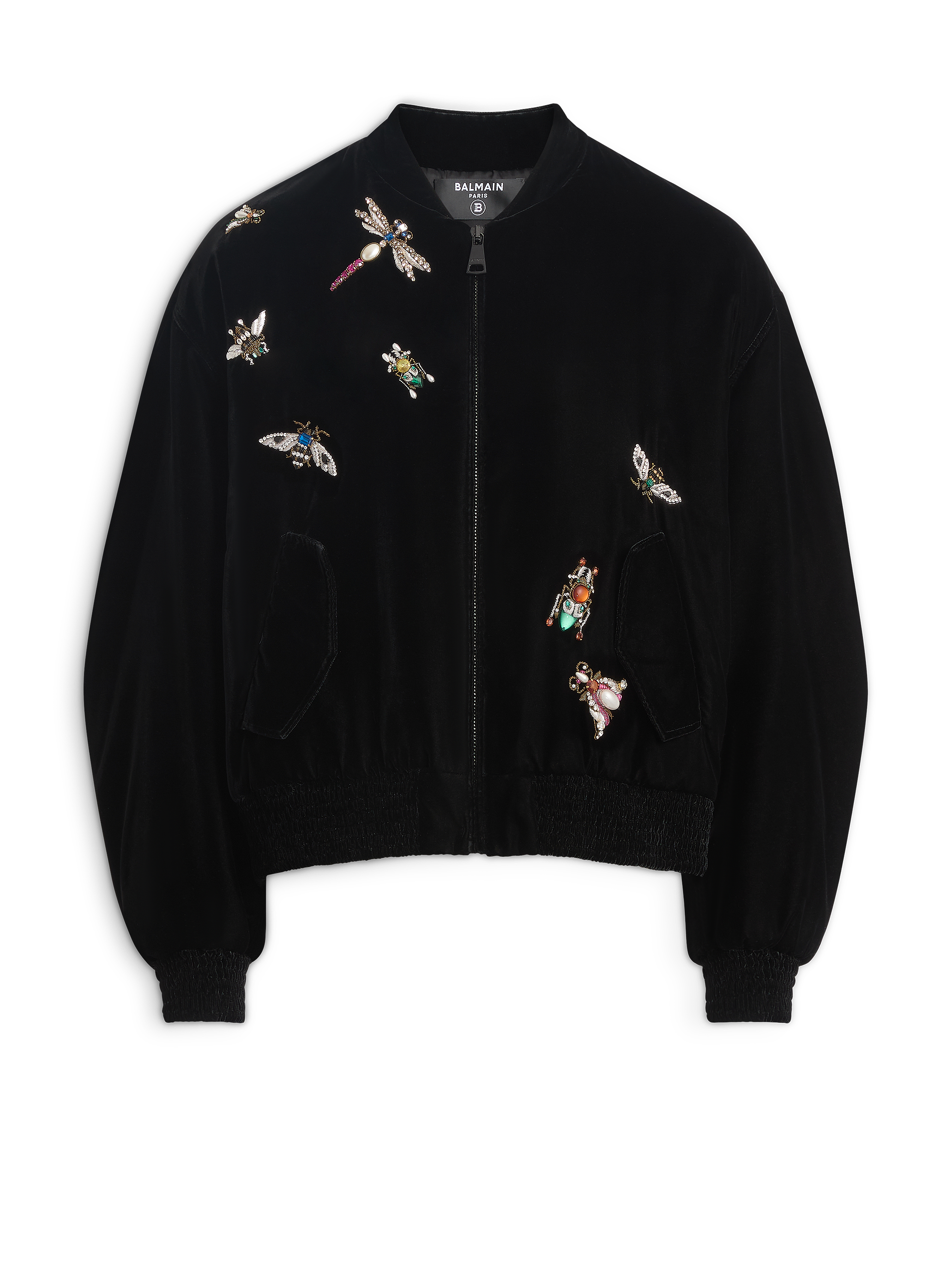 Cazadora tipo bomber bordada Balmain Insect de terciopelo