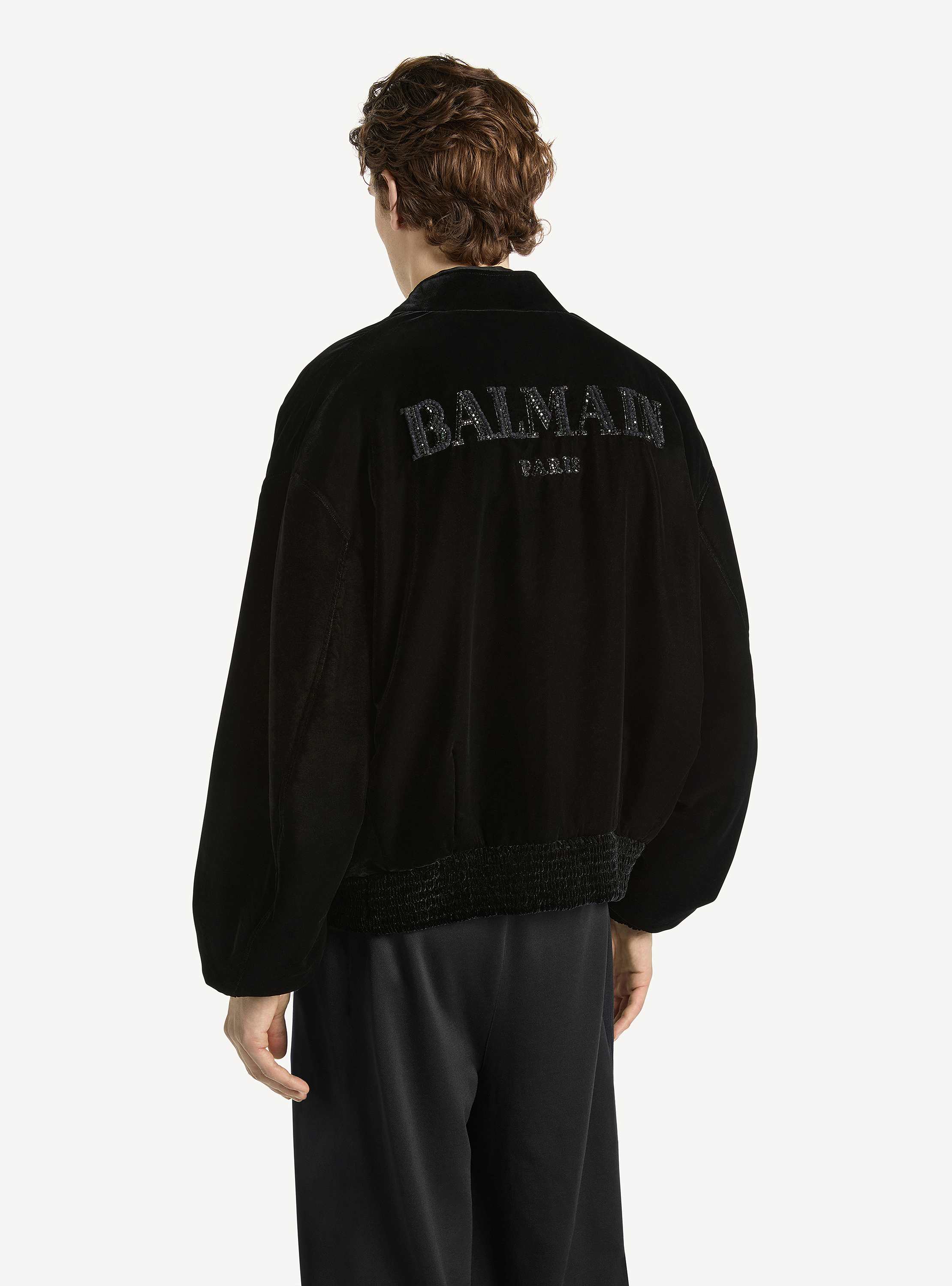 Cazadora tipo bomber bordada Balmain Insect de terciopelo