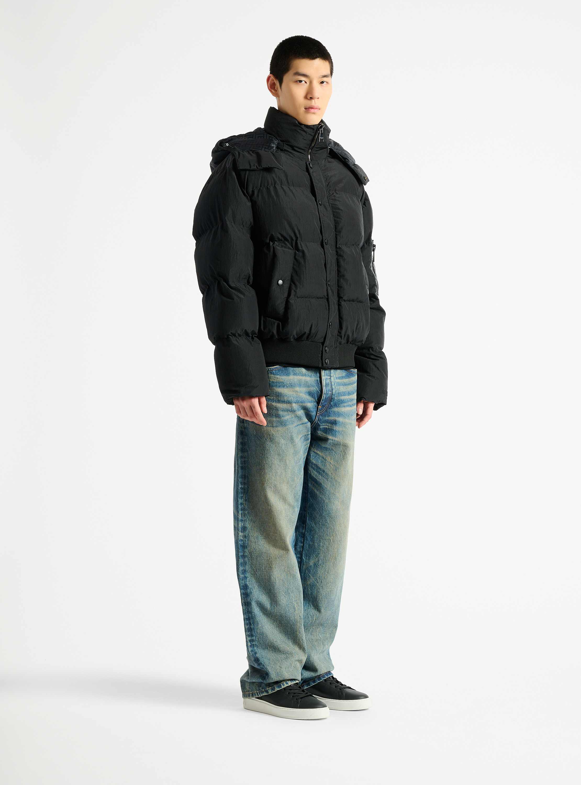 Padded nylon and leather jacket