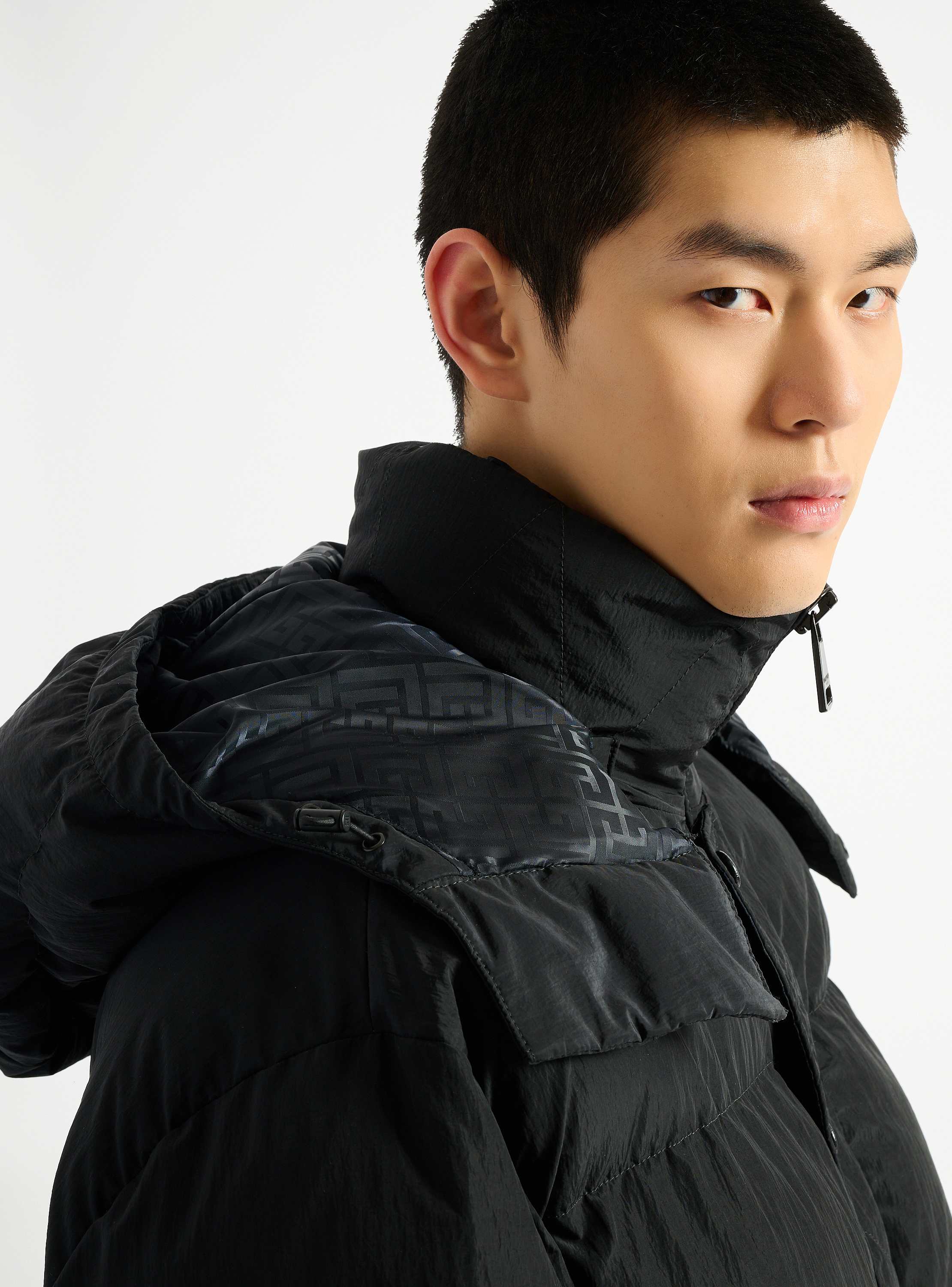 Padded nylon and leather jacket