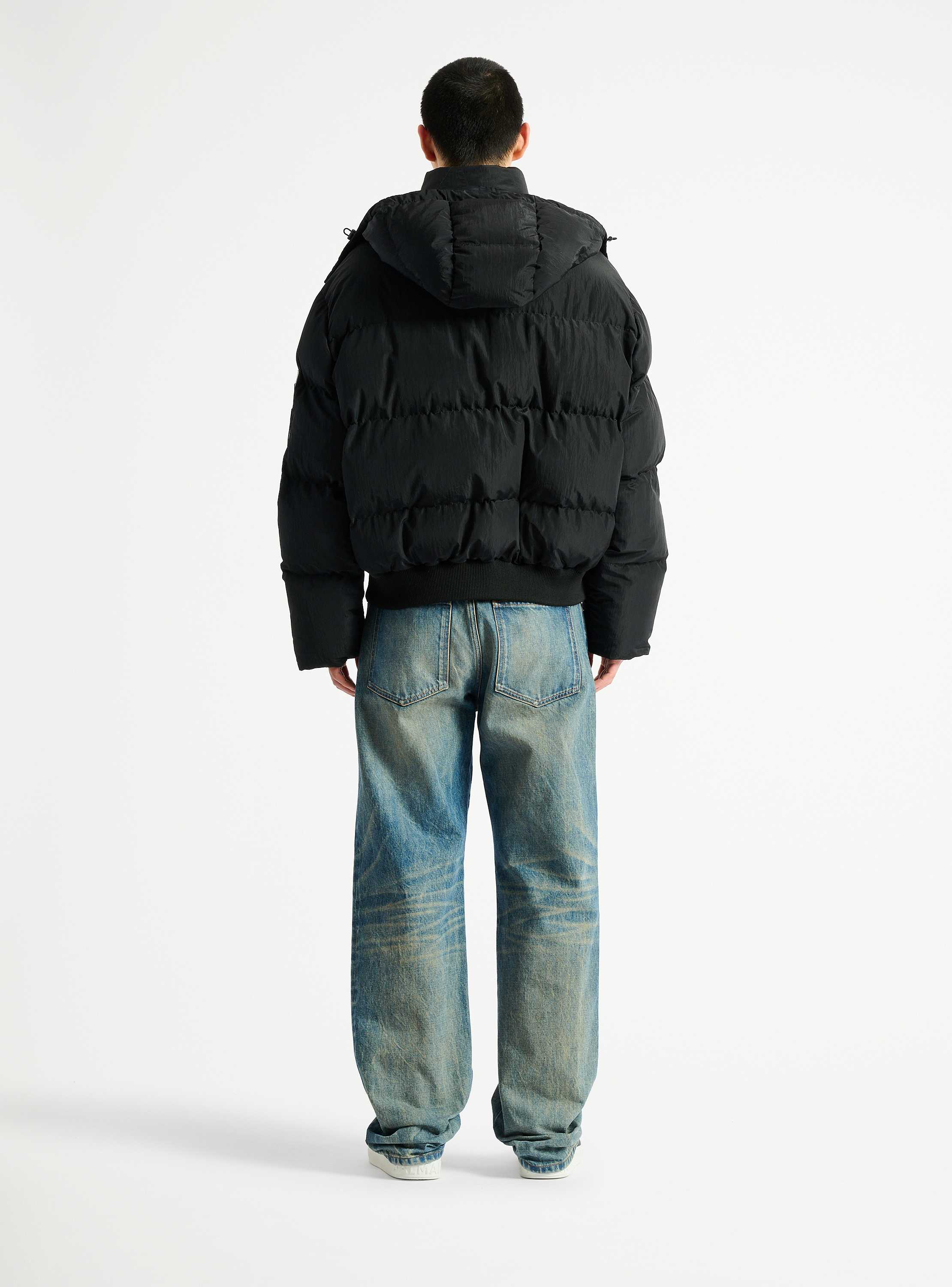 Padded nylon and leather jacket