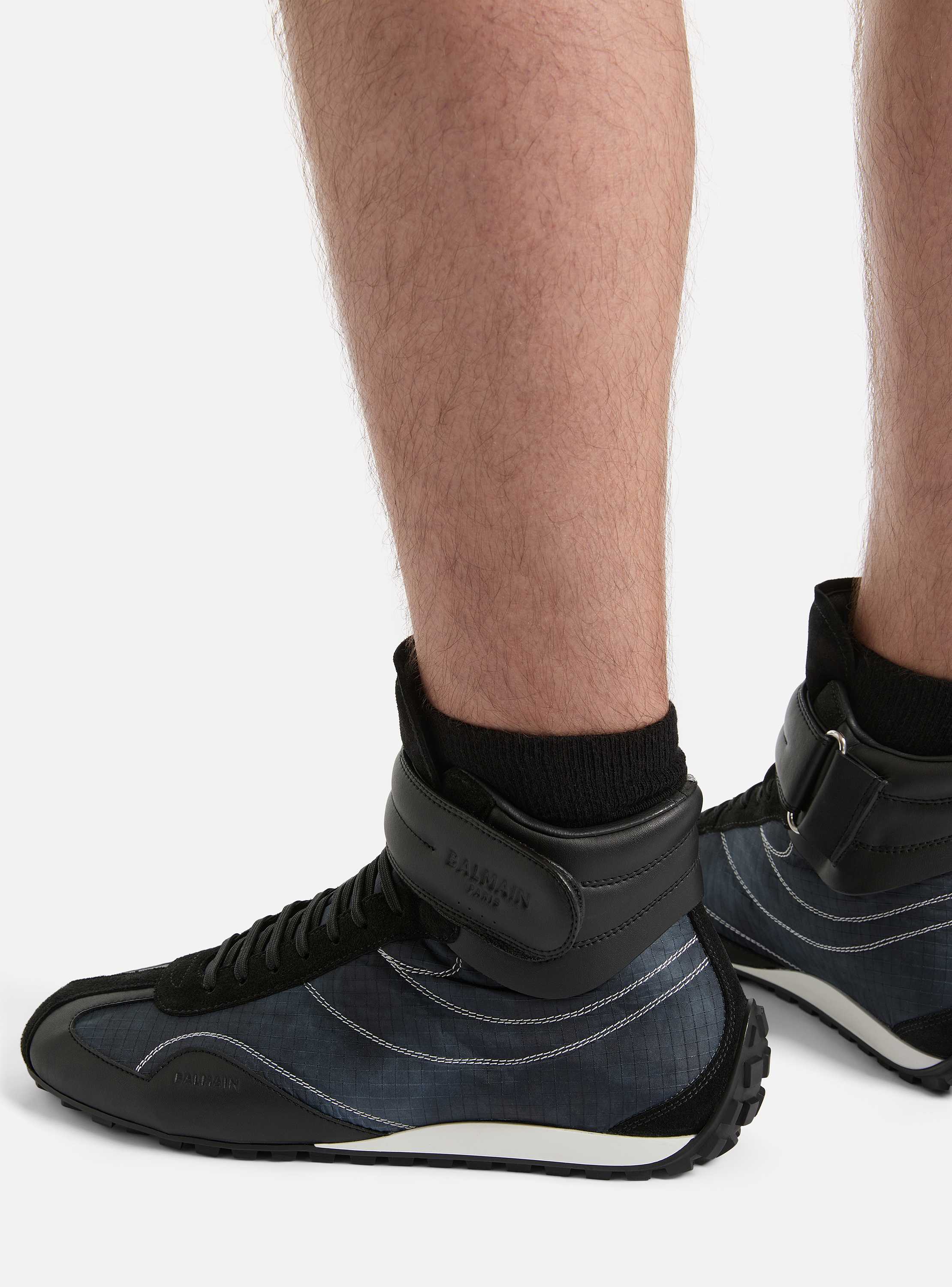 Racing Mid-Top Sneakers aus Nylon und Leder