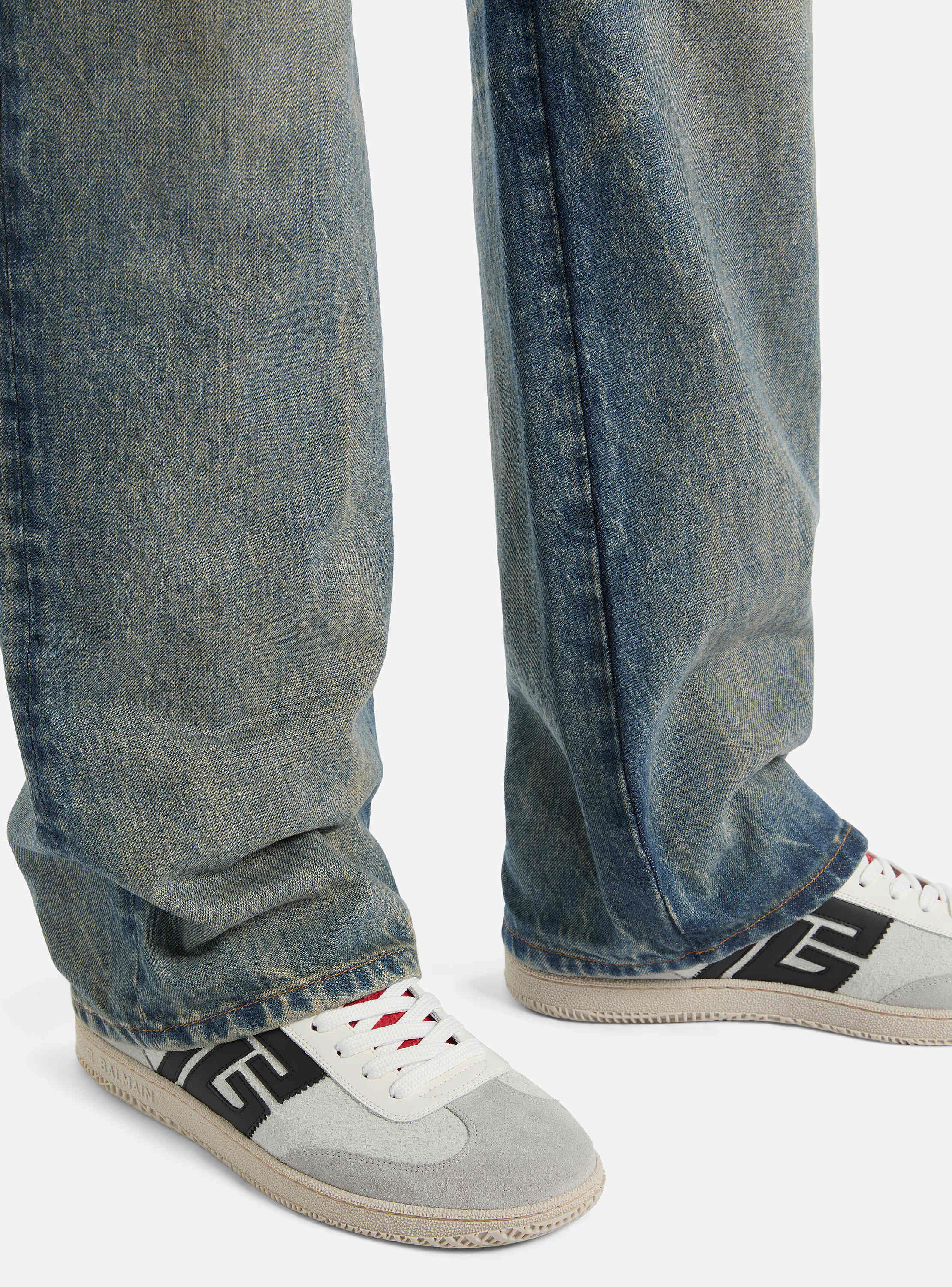 Sneakers Balmain Swan in pelle scamosciata e liscia