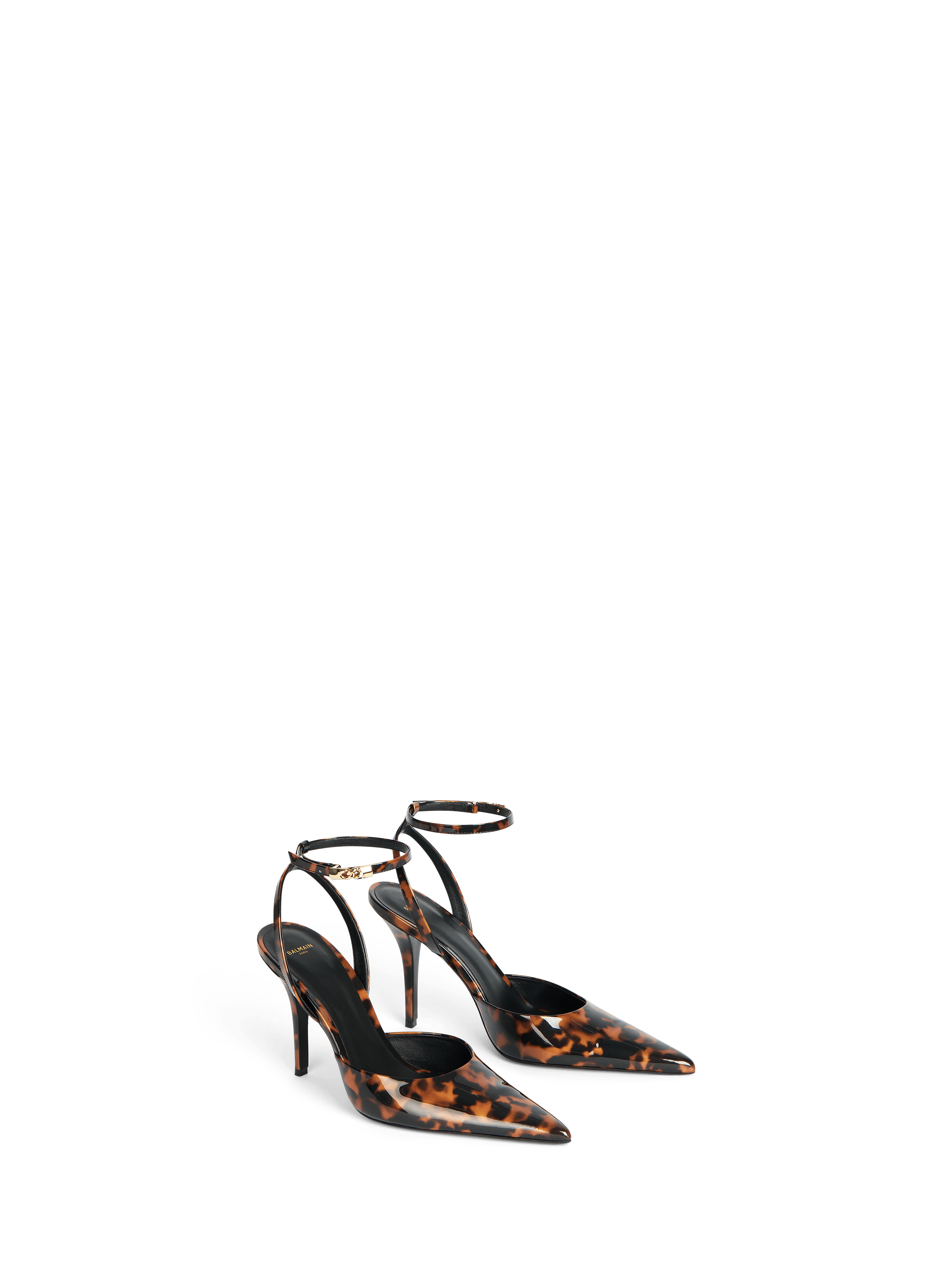 Printed patent leather strappy pumps
