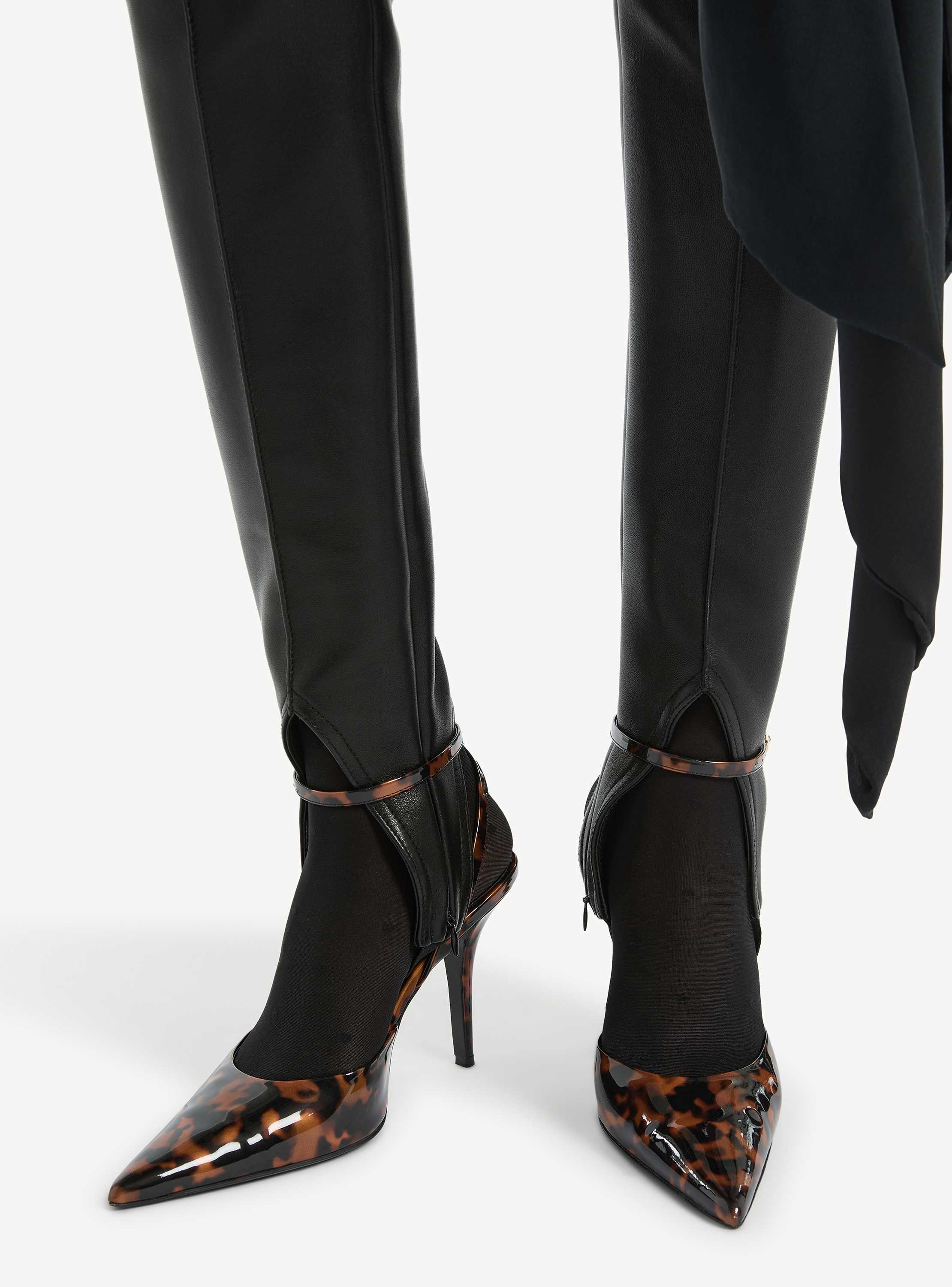 Printed patent leather strappy pumps