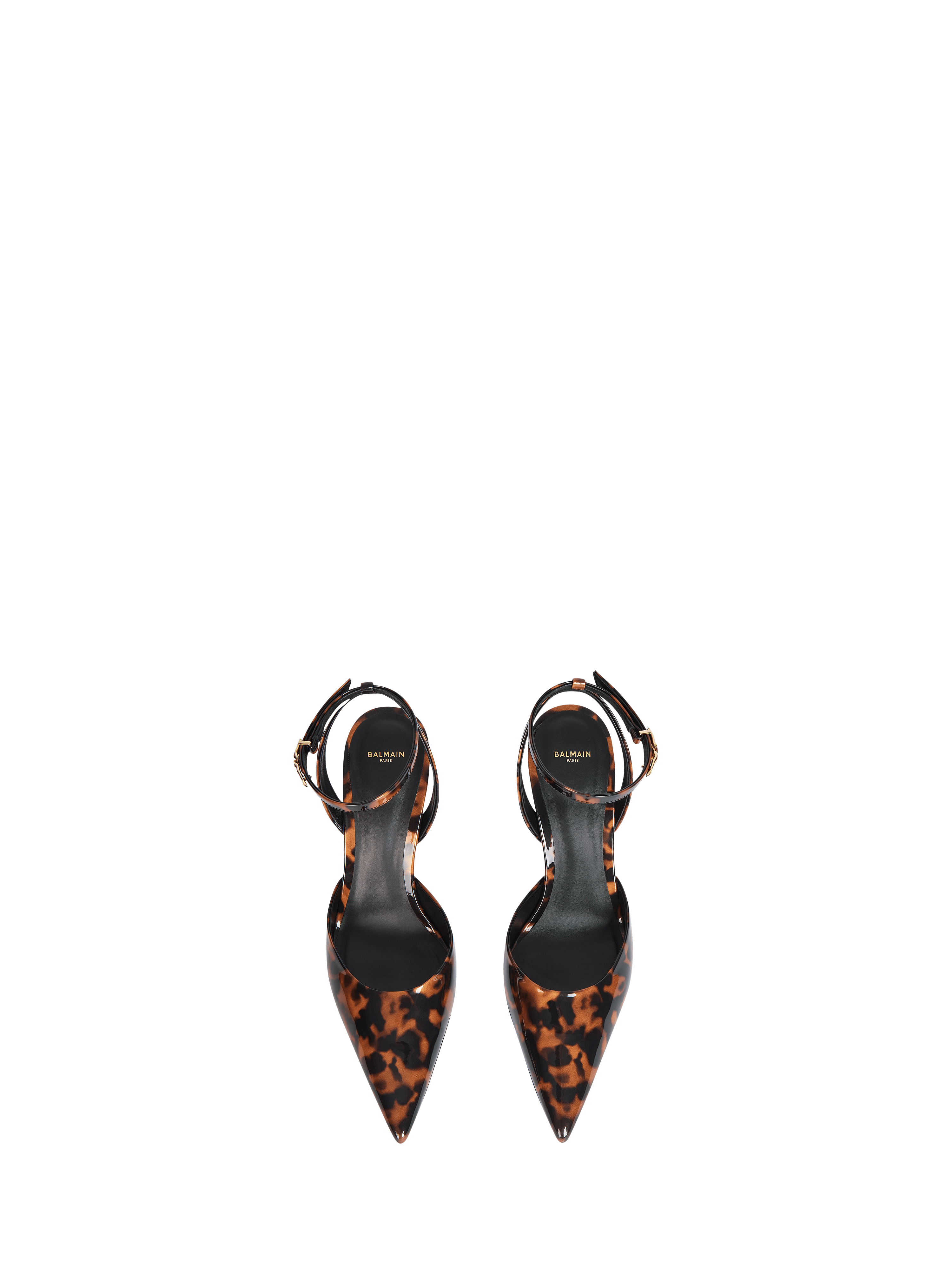 Printed patent leather strappy pumps