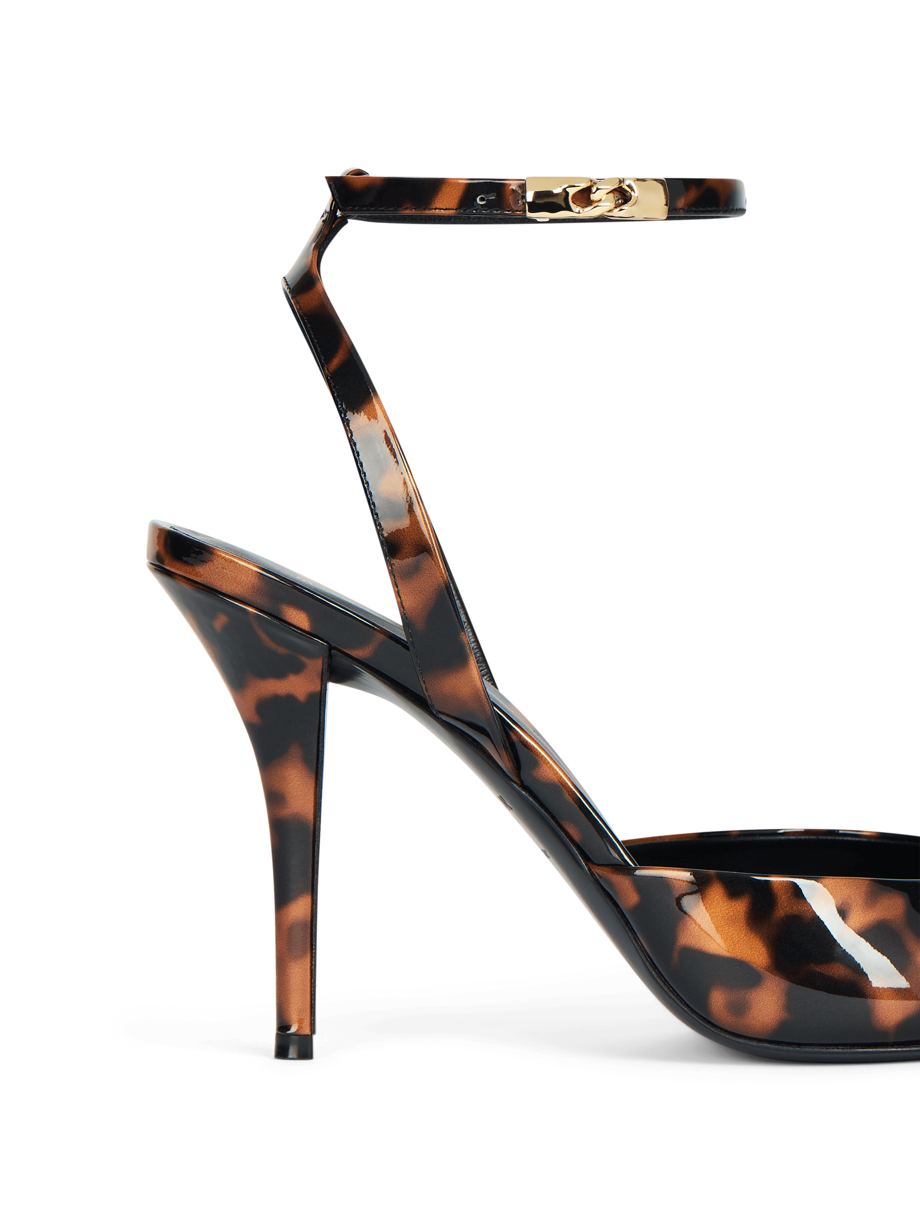 Printed patent leather strappy pumps