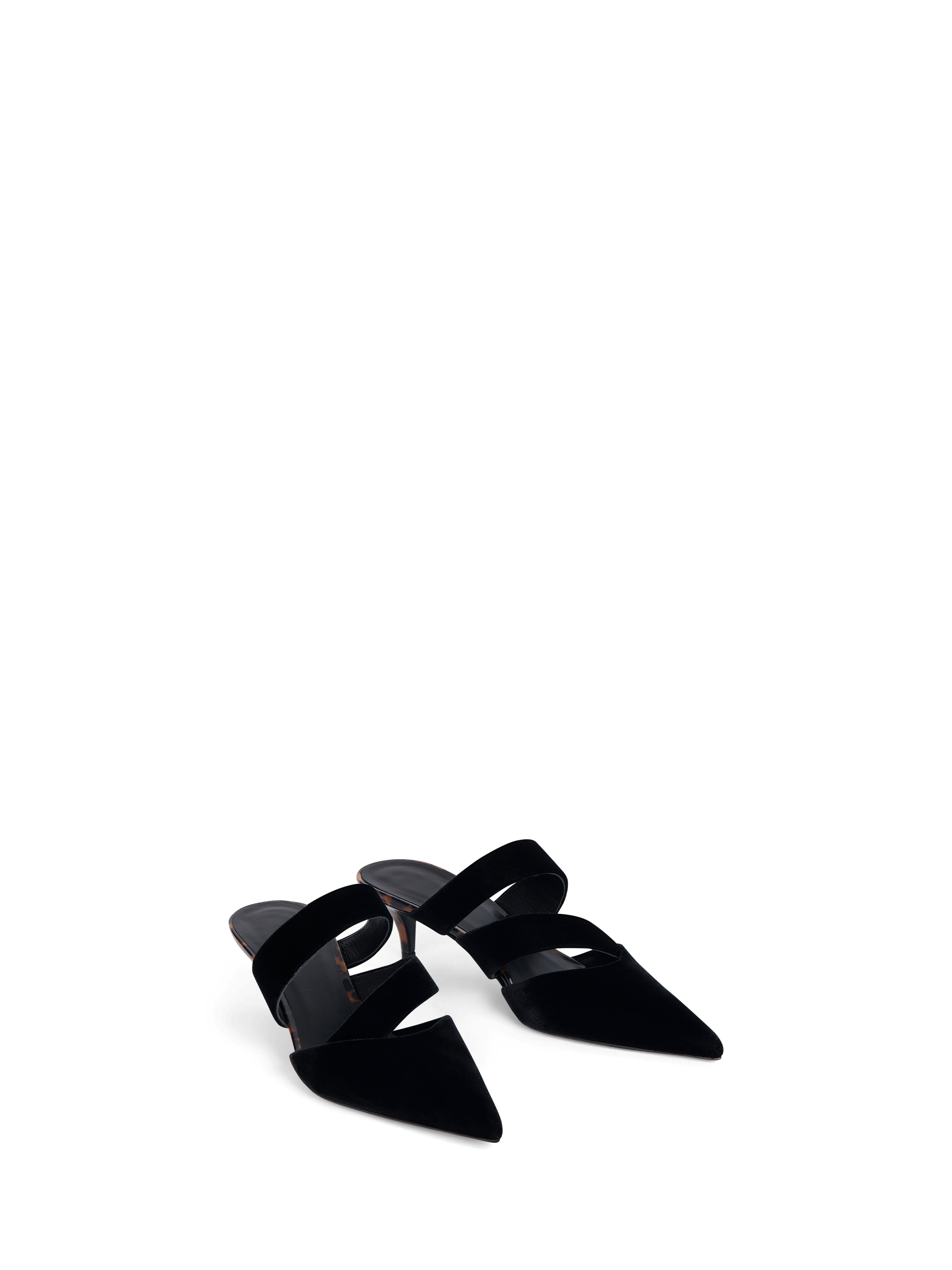 Velvet and printed patent leather mules