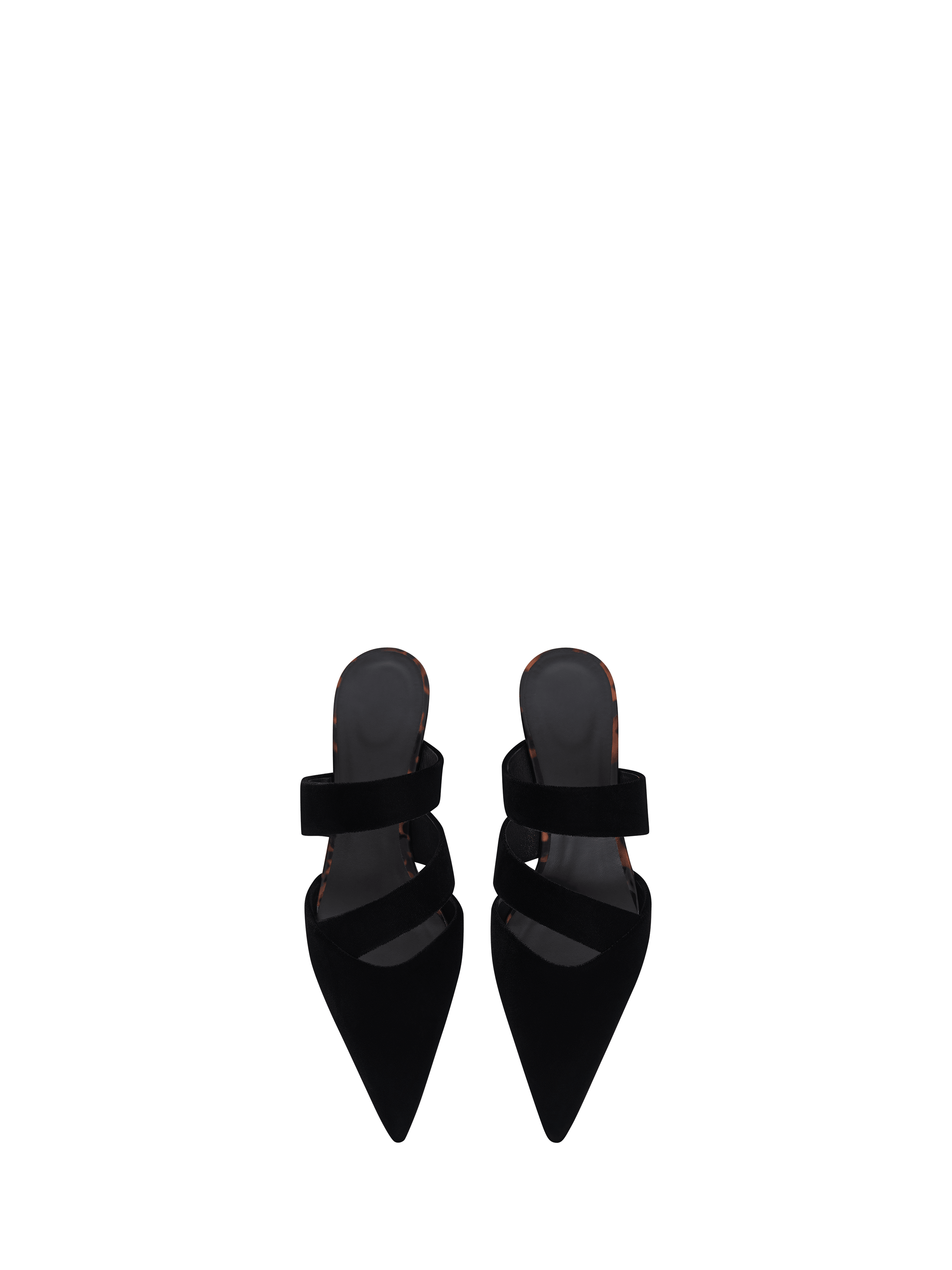 Velvet and printed patent leather mules