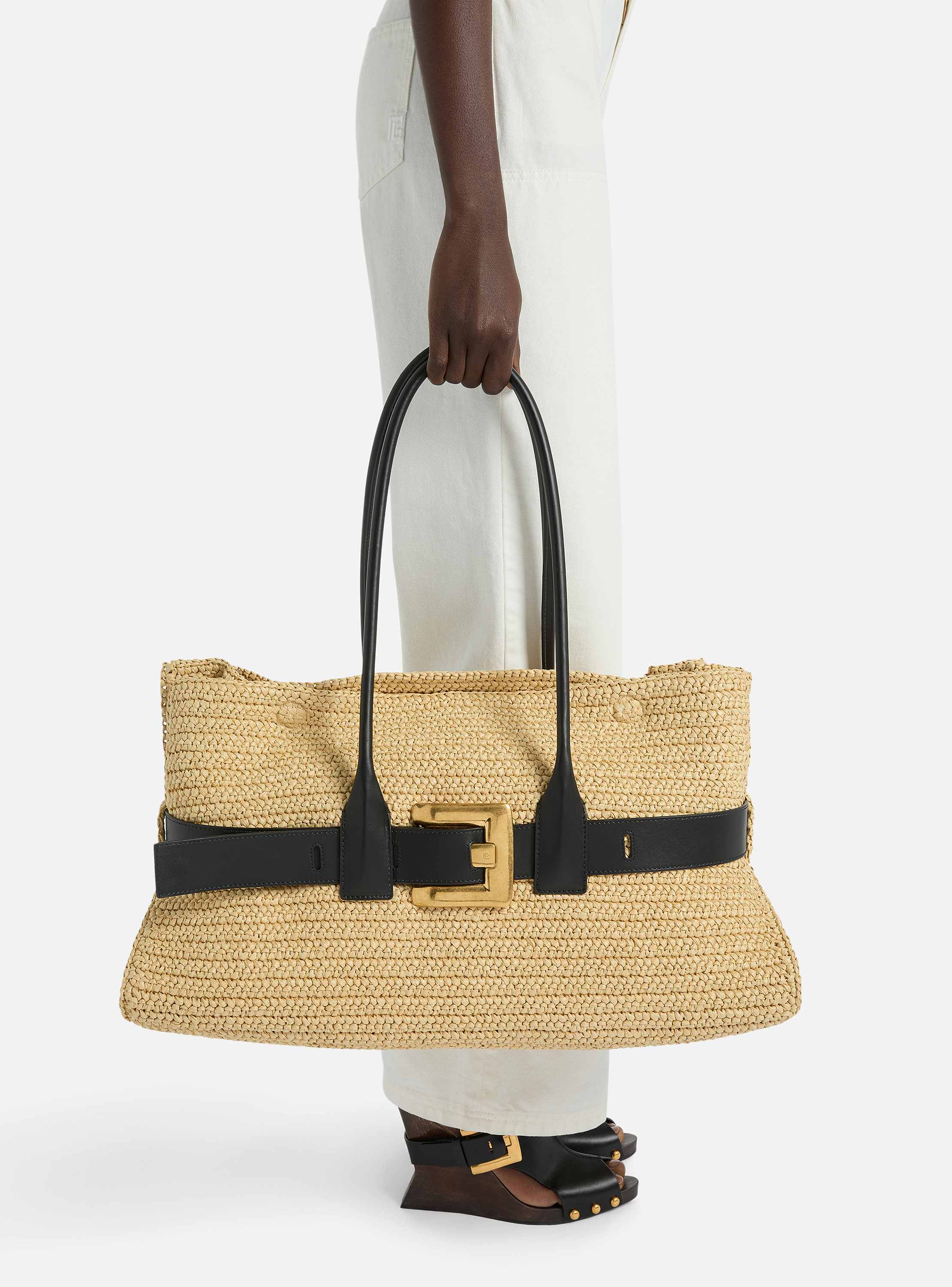 Large Anthem bag in smooth leather and crochet
