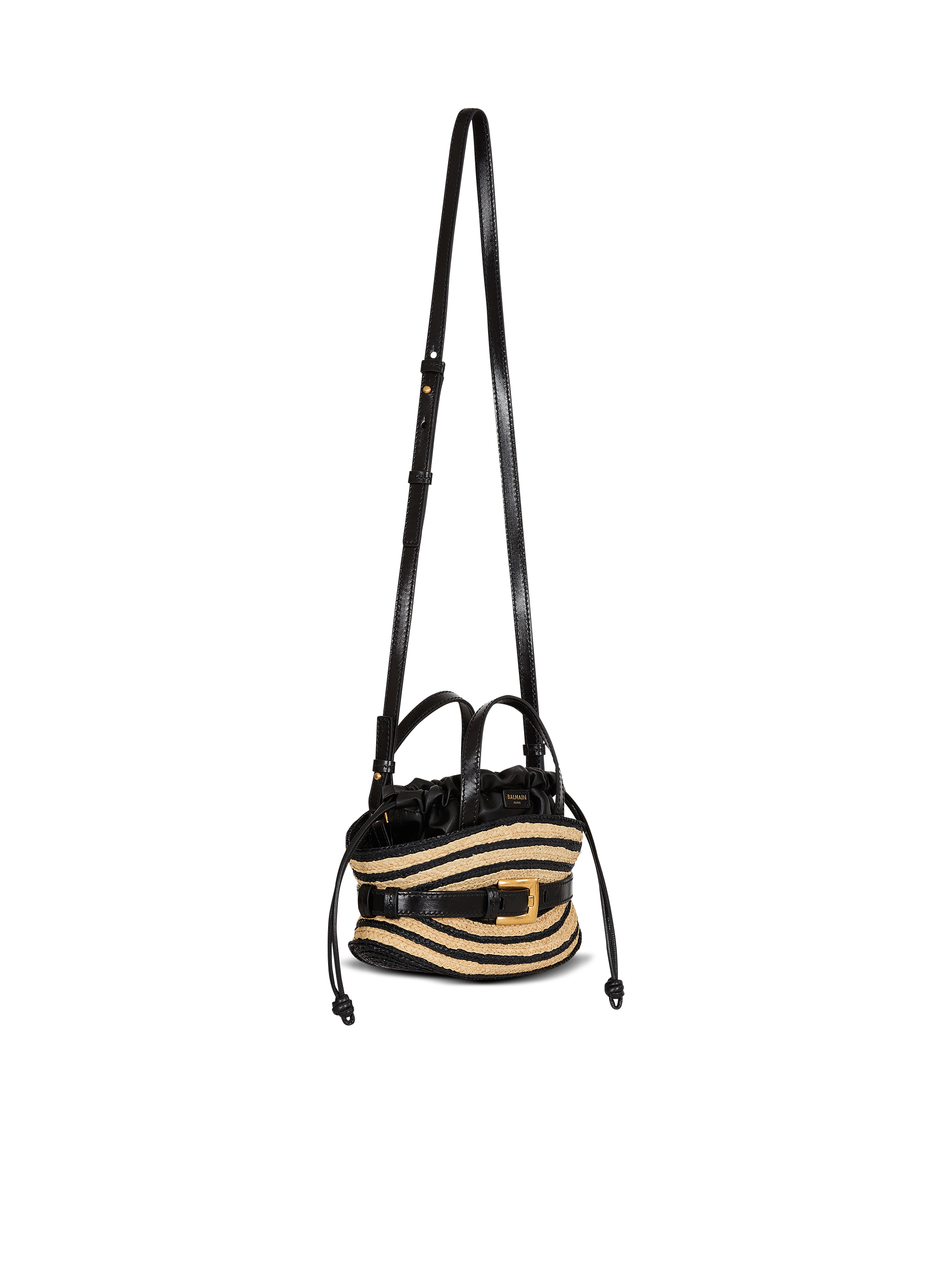 Mini Shuffle bag in smooth leather and raffia