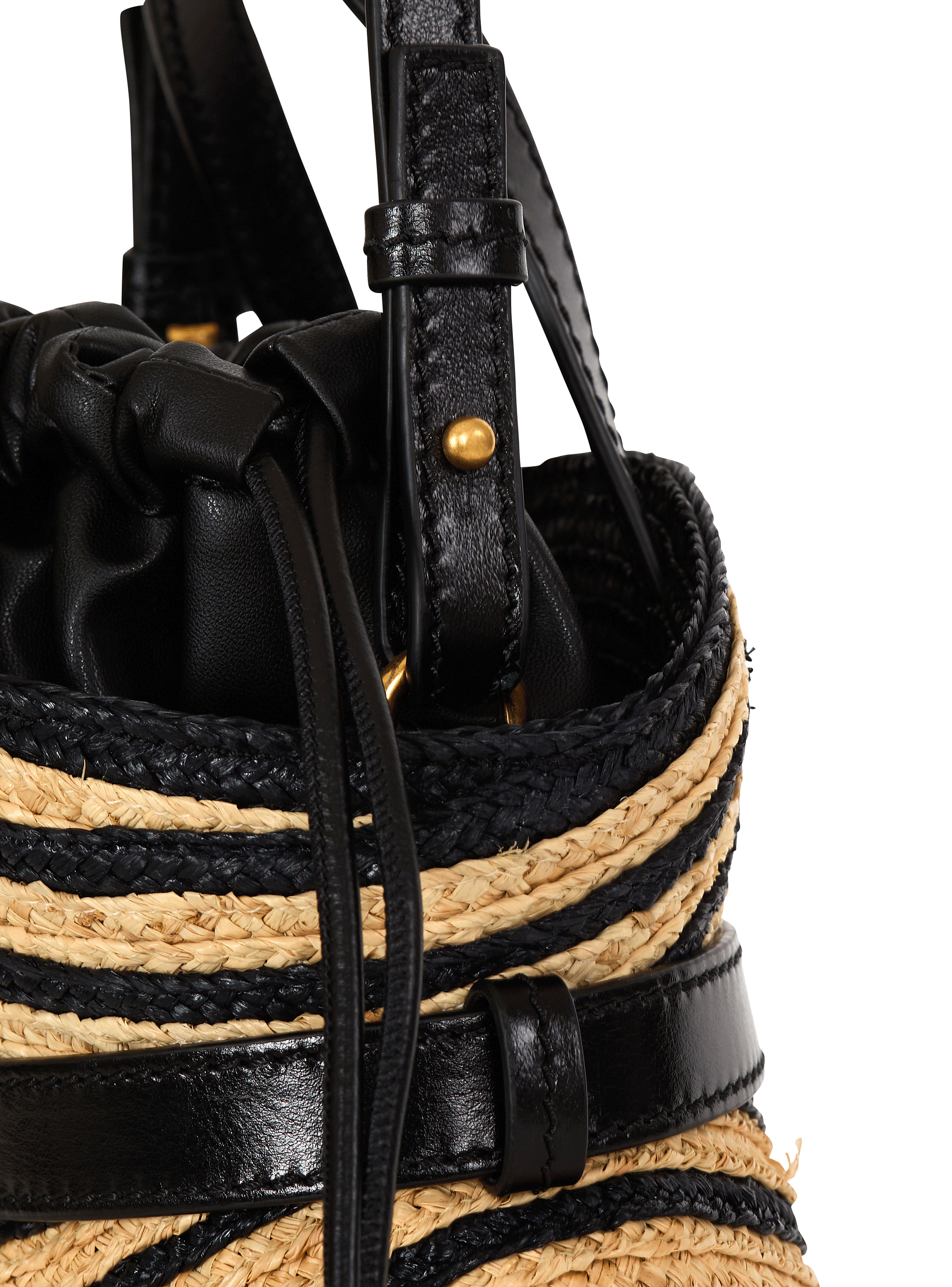 Mini Shuffle bag in smooth leather and raffia