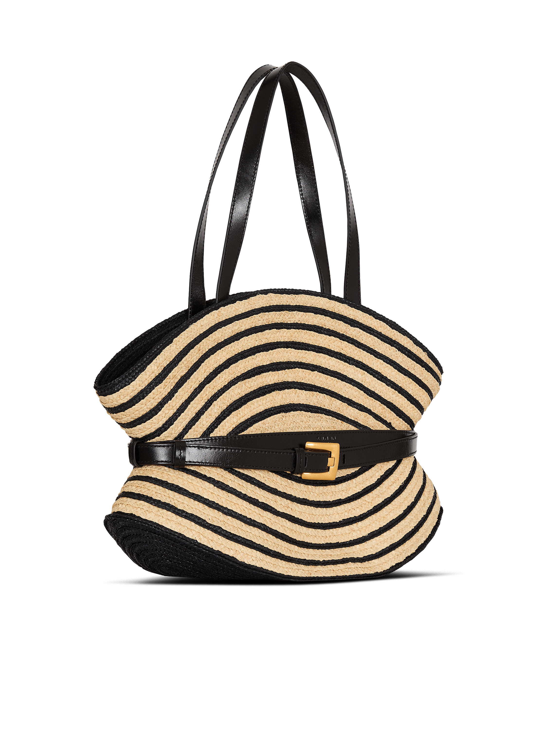 Medium Shuffle bag in smooth leather and two-tone raffia