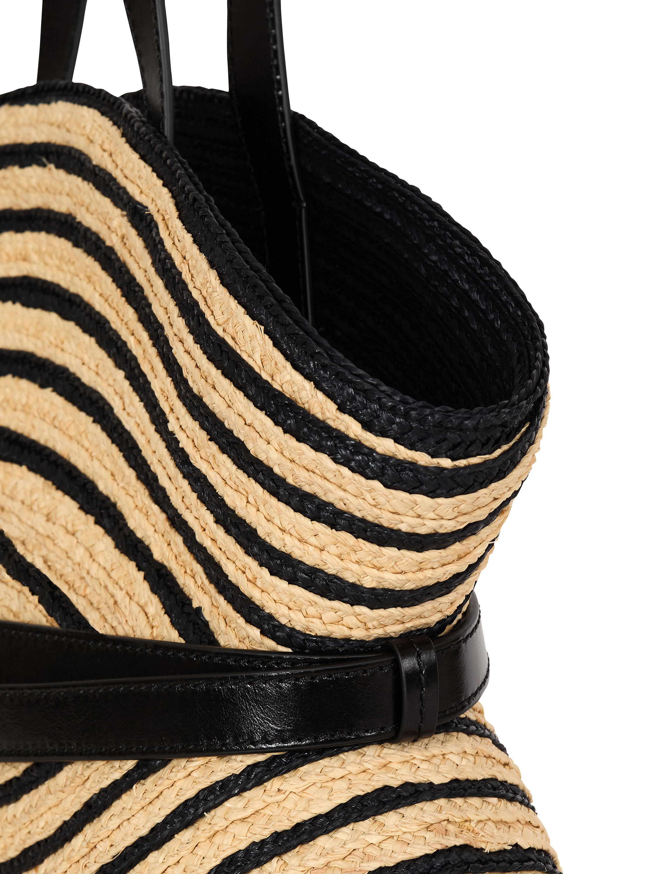 Medium Shuffle bag in smooth leather and two-tone raffia