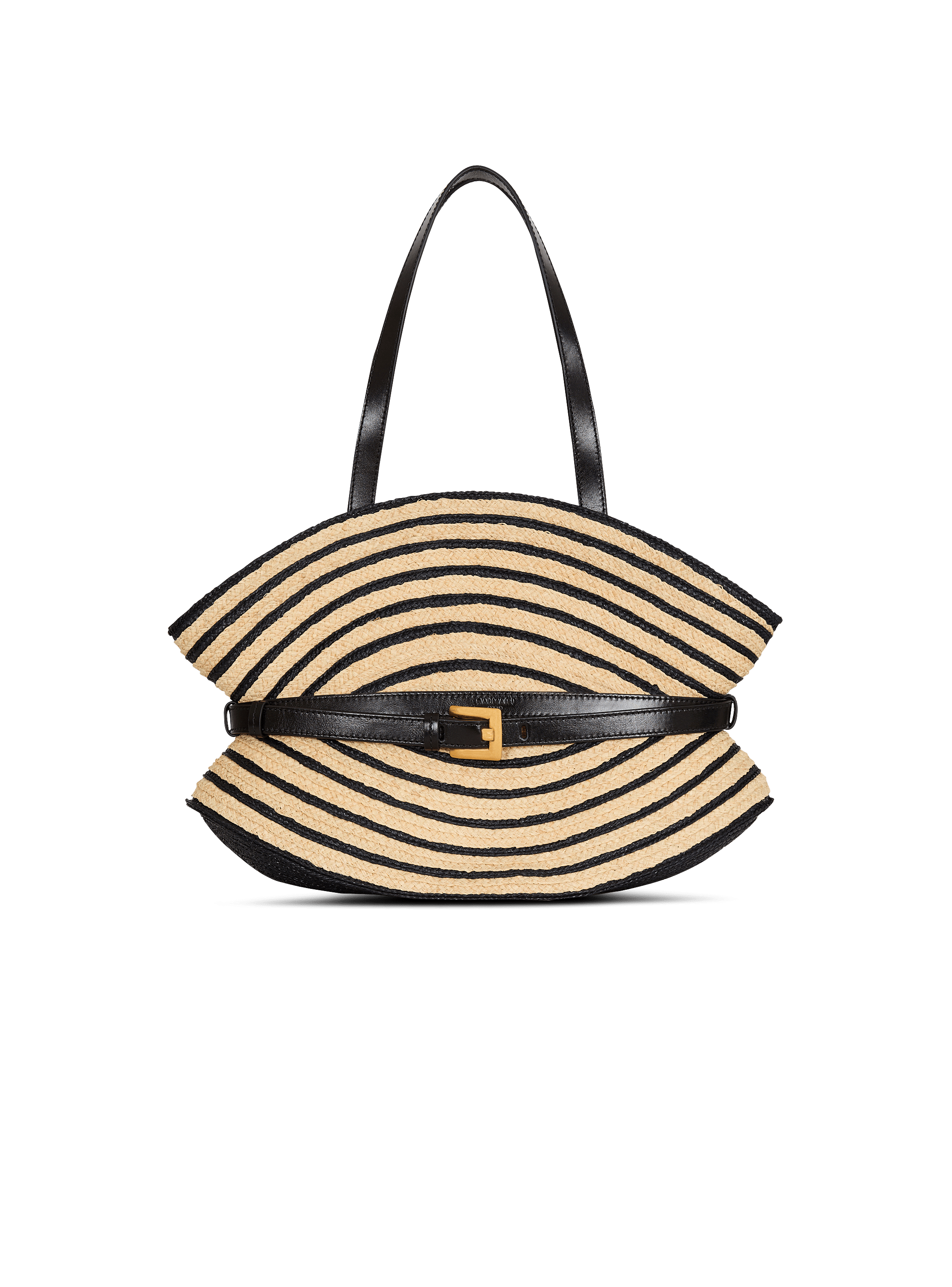 Medium Shuffle bag in smooth leather and two-tone raffia