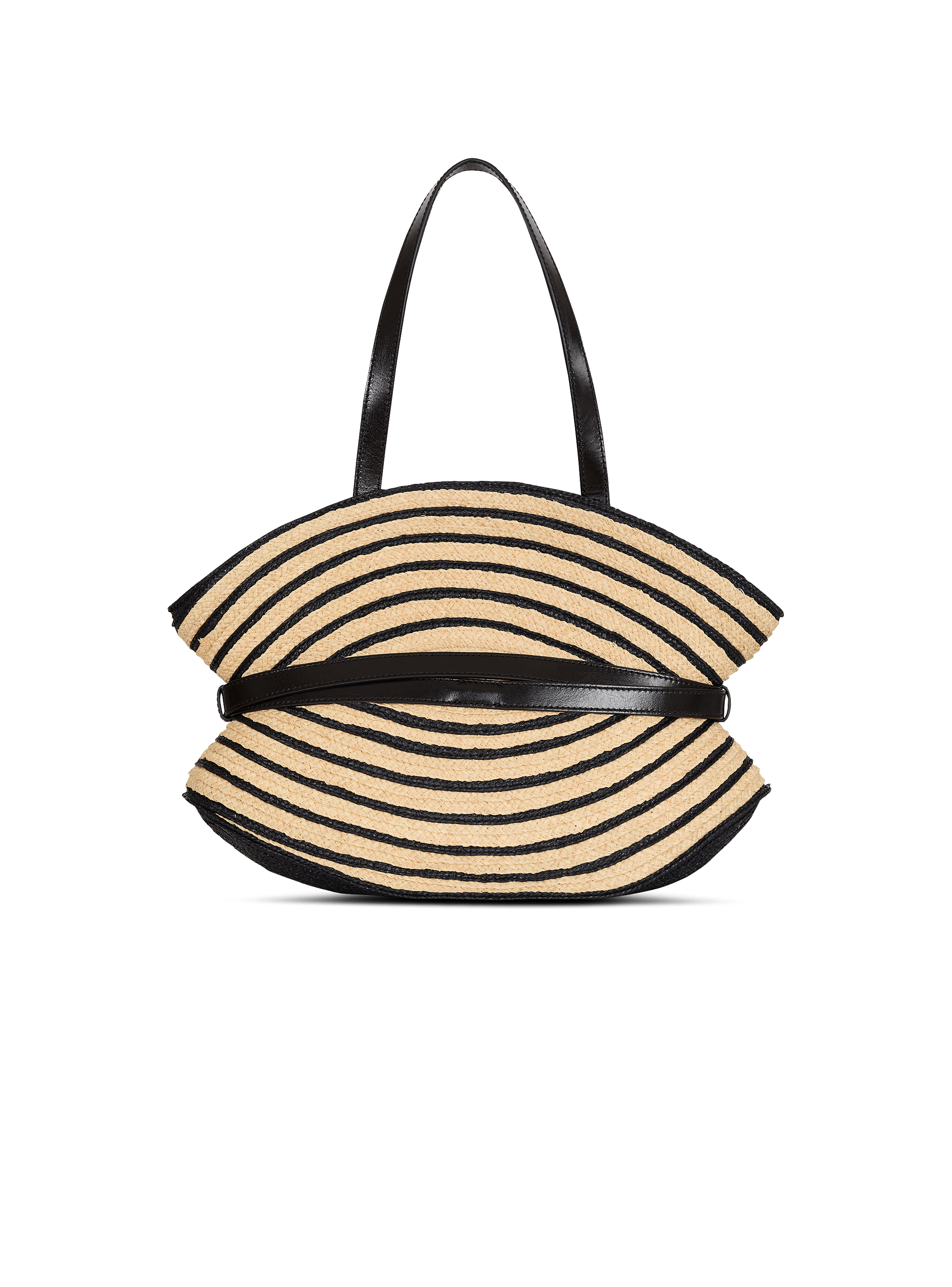 Medium Shuffle bag in smooth leather and two-tone raffia
