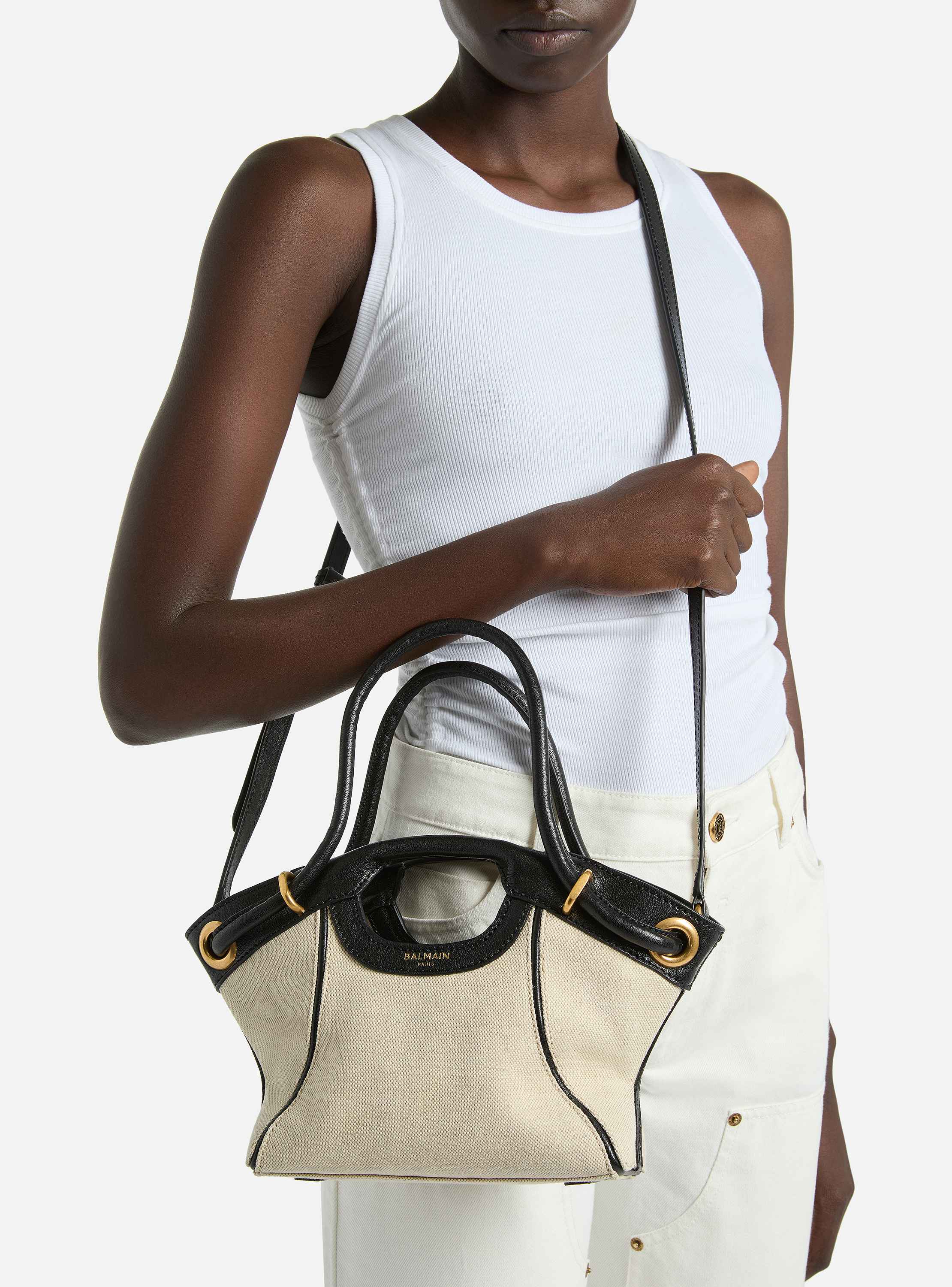Bolso cab&aacute;s Tote Small de lona y piel lisa