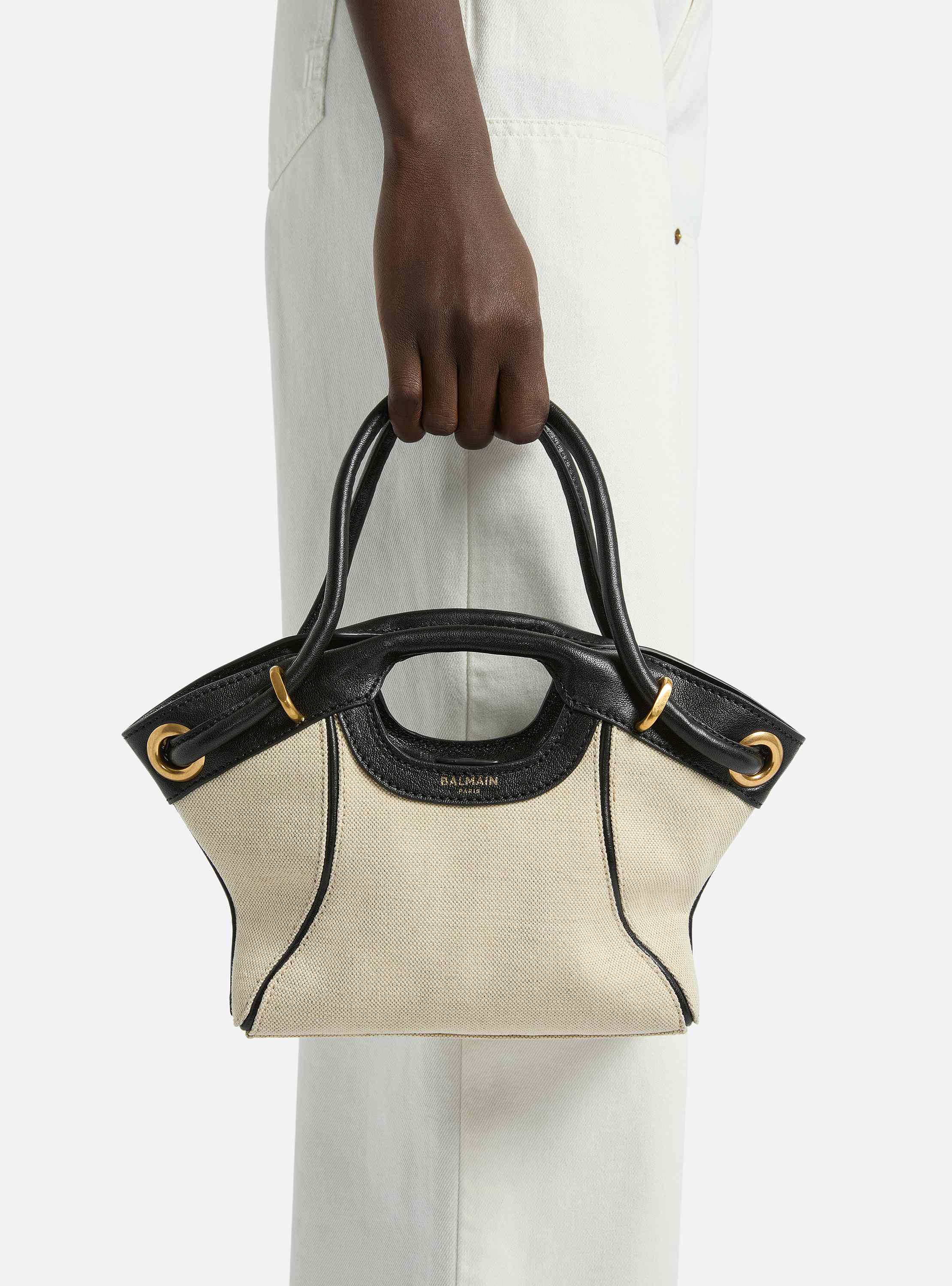 Bolso cab&aacute;s Tote Small de lona y piel lisa