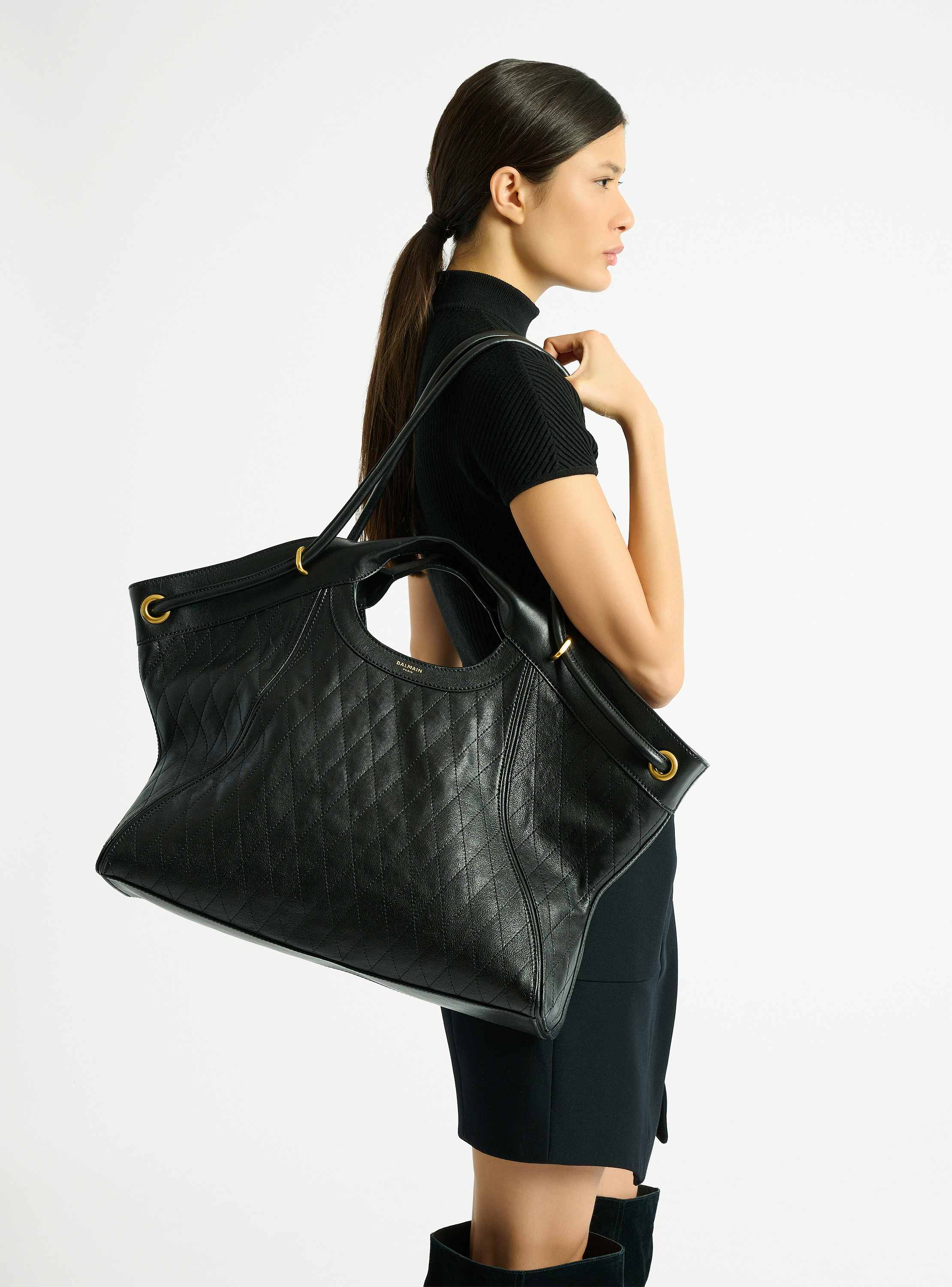Borsa shopper Tote grande in pelle con impunture