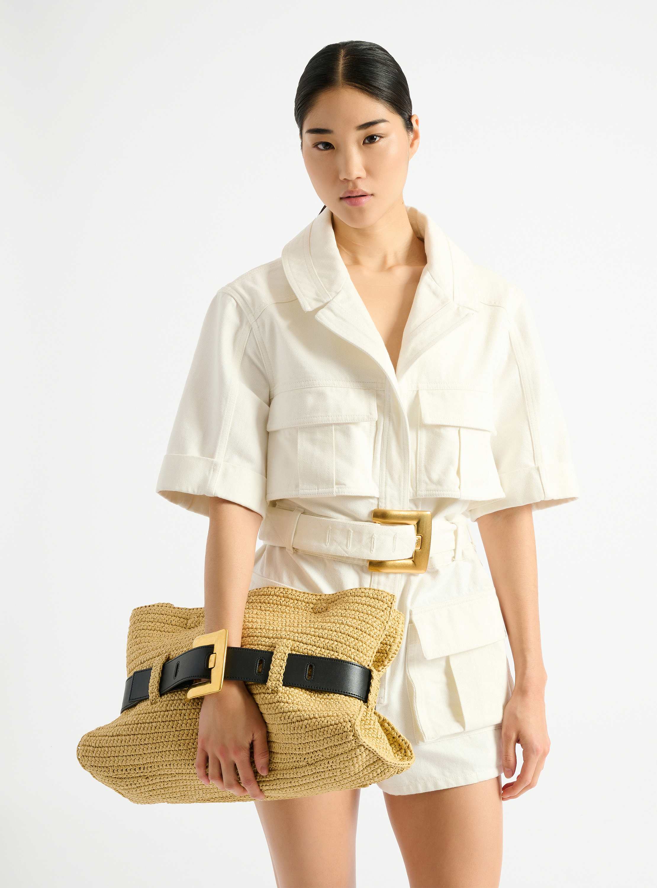 Medium Anthem bag in smooth leather and crochet