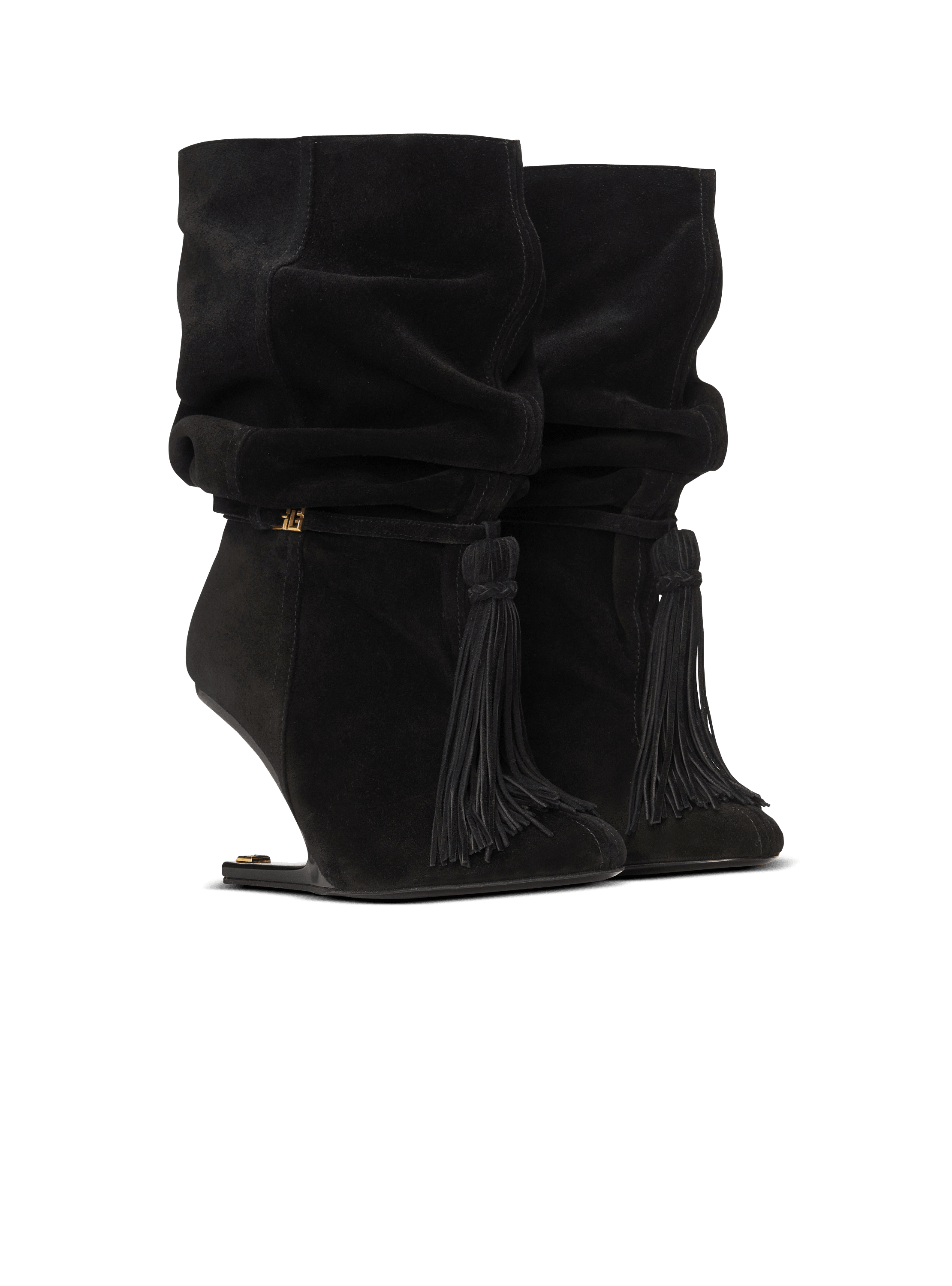 No Wedge Stiefeletten mit Bommel aus Wildleder