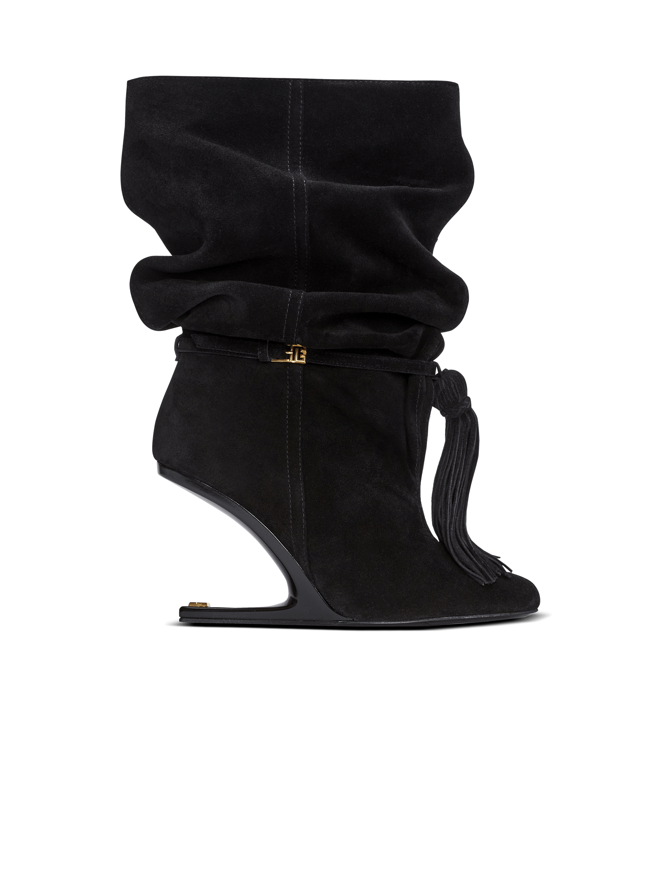 No Wedge Stiefeletten mit Bommel aus Wildleder