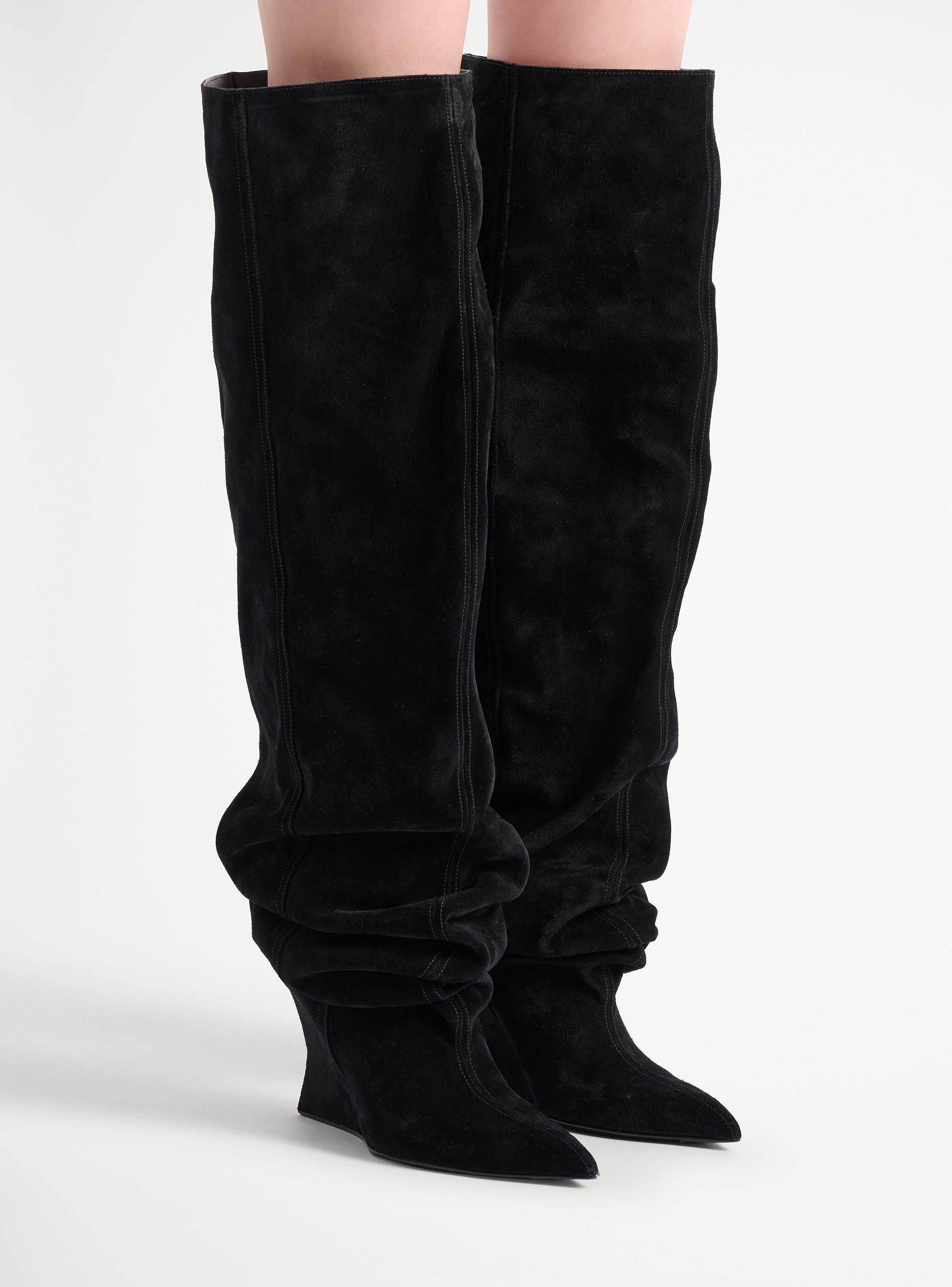 Suede leather Wedge thigh-high boots