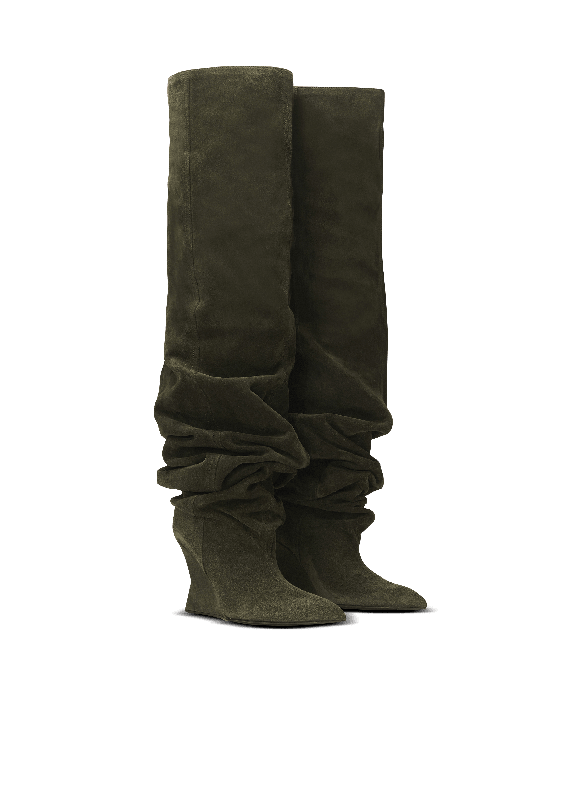 Suede leather Wedge thigh-high boots