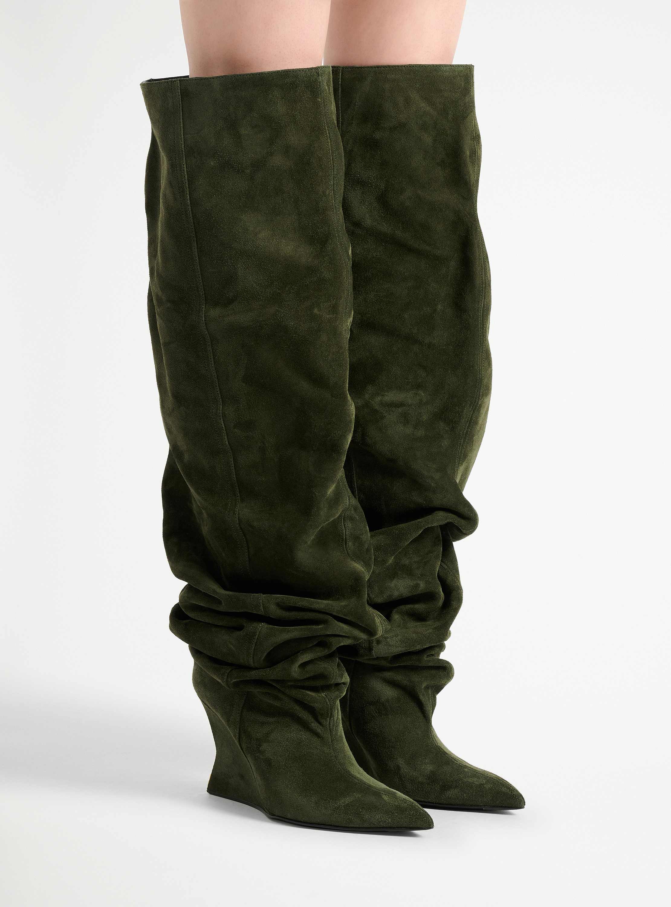 Suede leather Wedge thigh-high boots