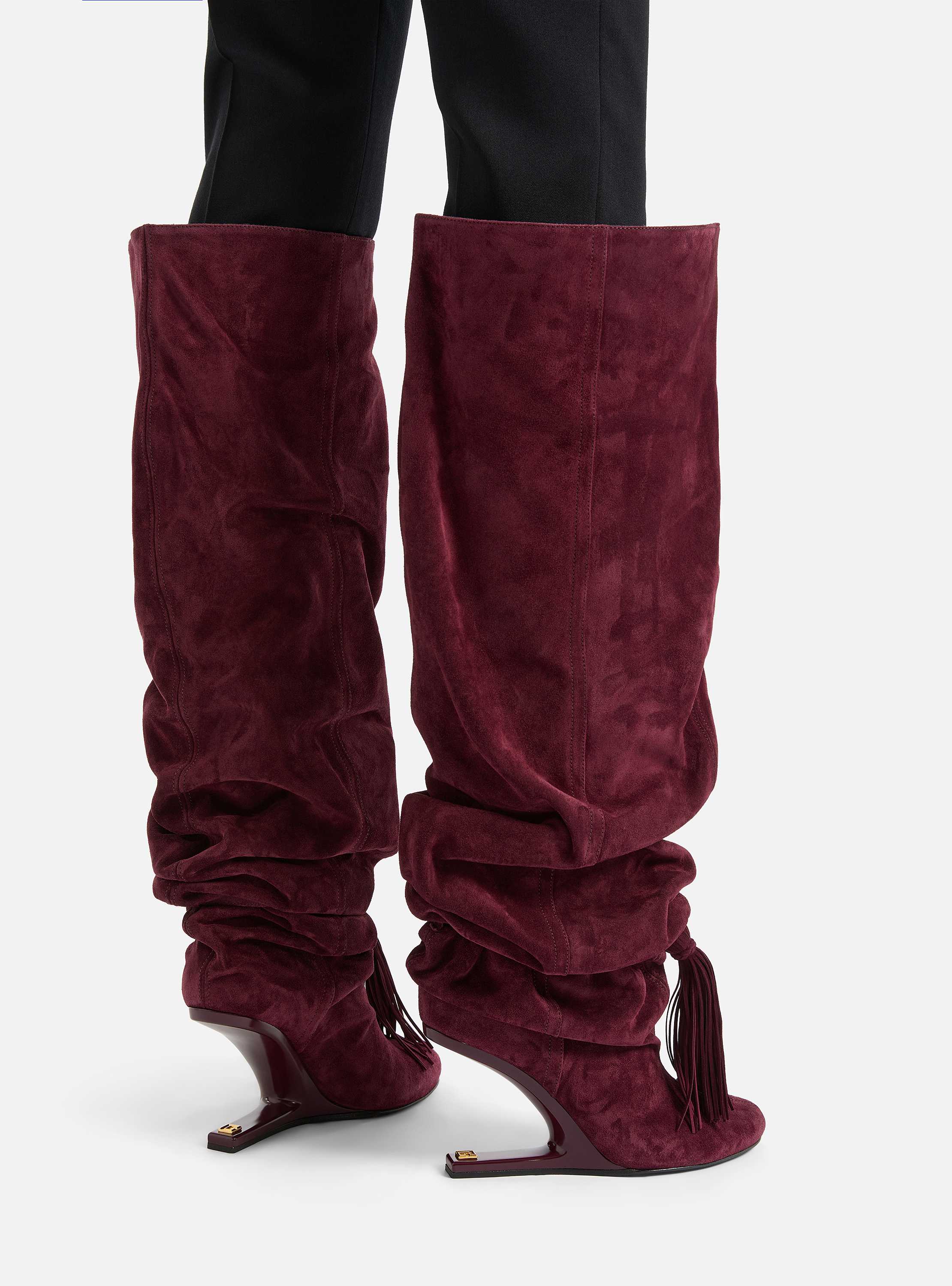 Cuissardes &ldquo;No Wedge&rdquo; con pompon in pelle scamosciata
