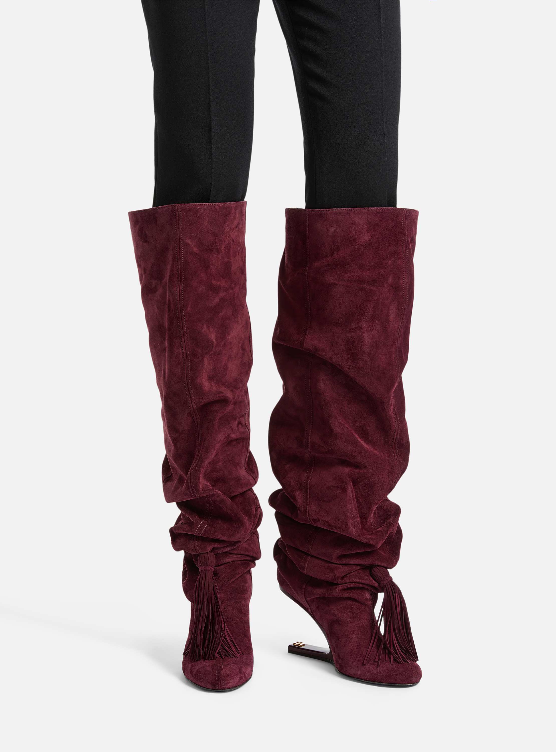 Cuissardes &ldquo;No Wedge&rdquo; con pompon in pelle scamosciata