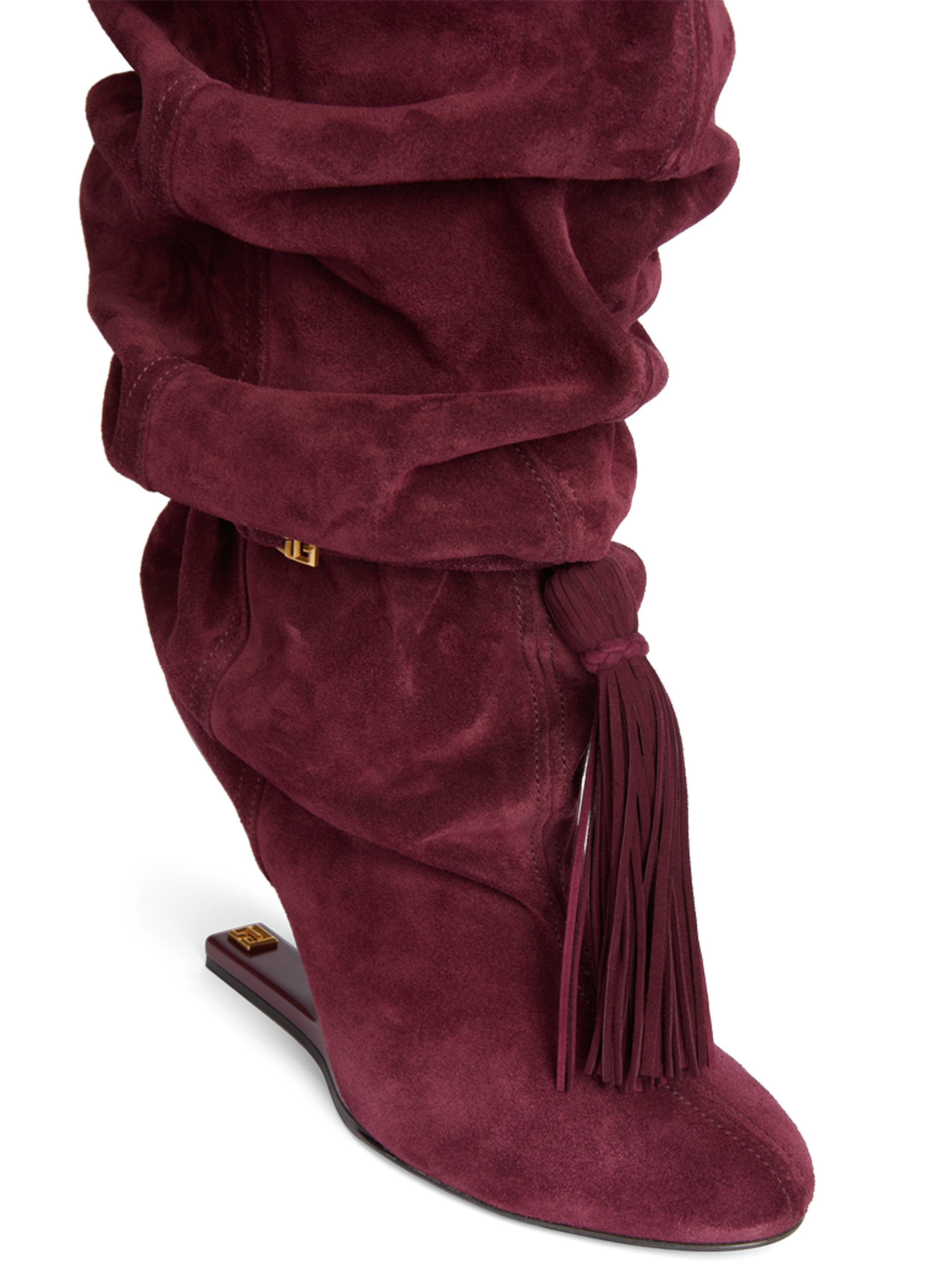 Cuissardes &ldquo;No Wedge&rdquo; con pompon in pelle scamosciata