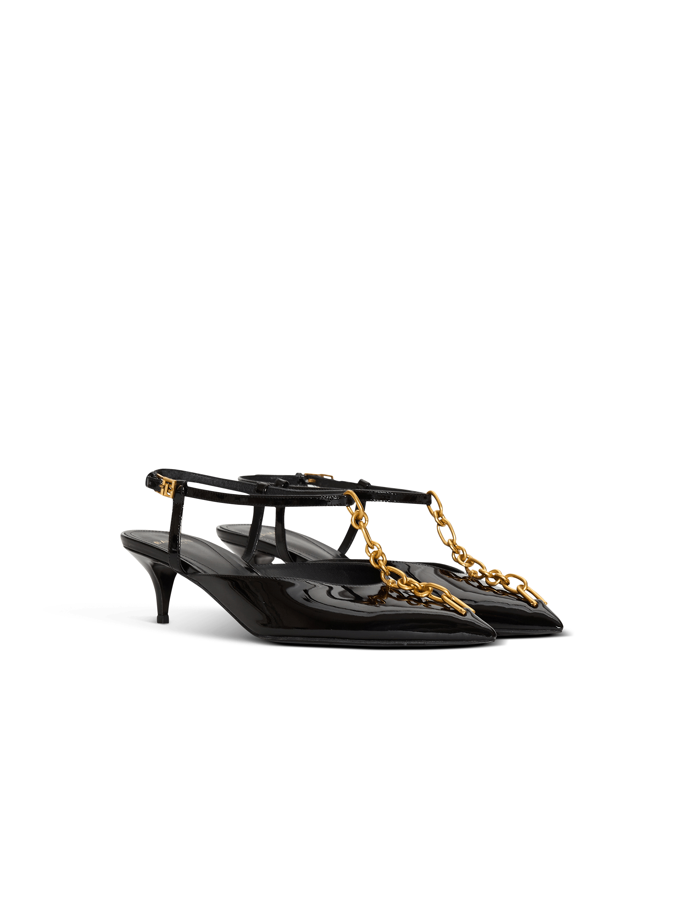 Sync chain kitten slingbacks in patent leather