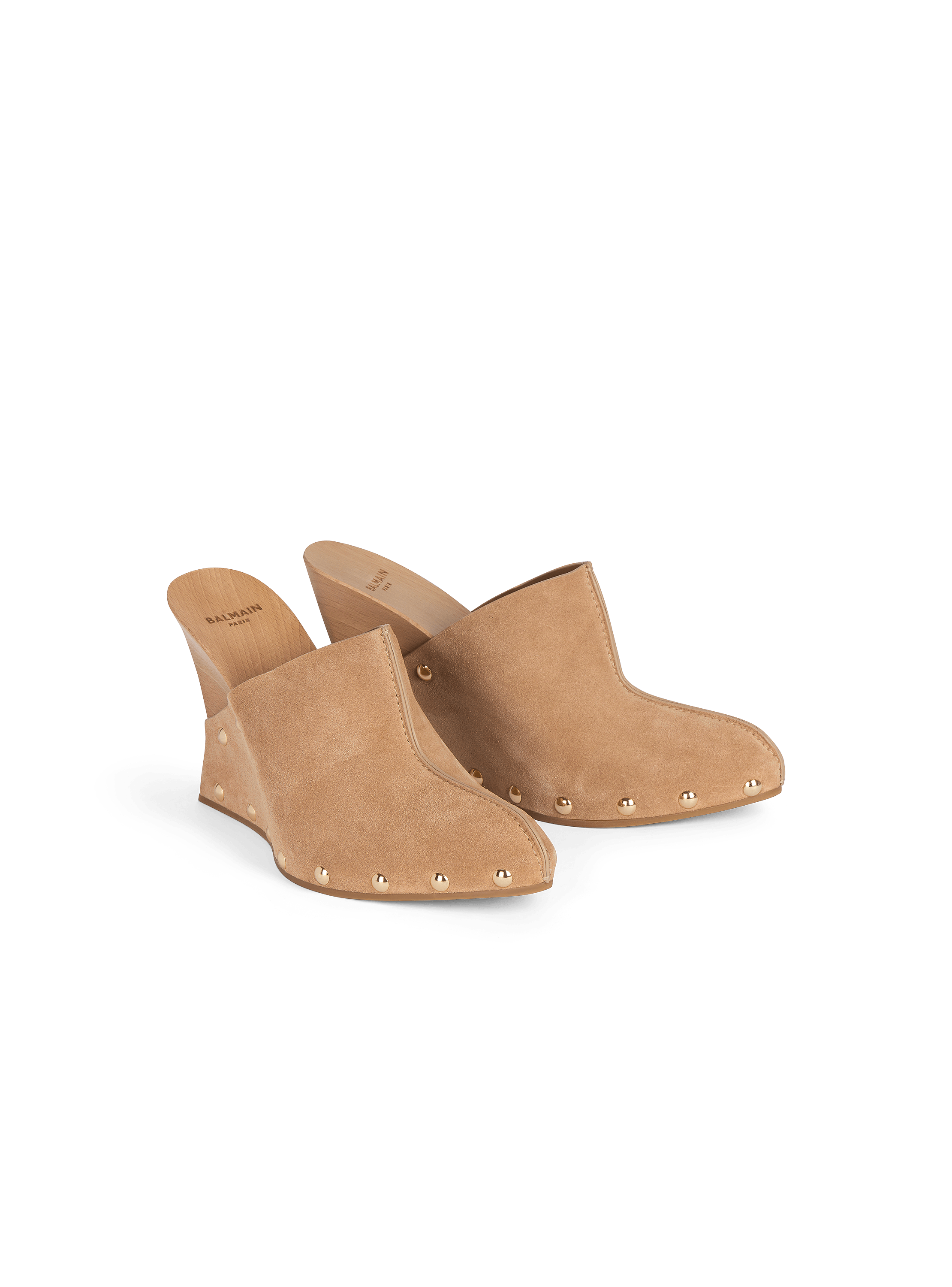 Wedge clogs in wood and suede