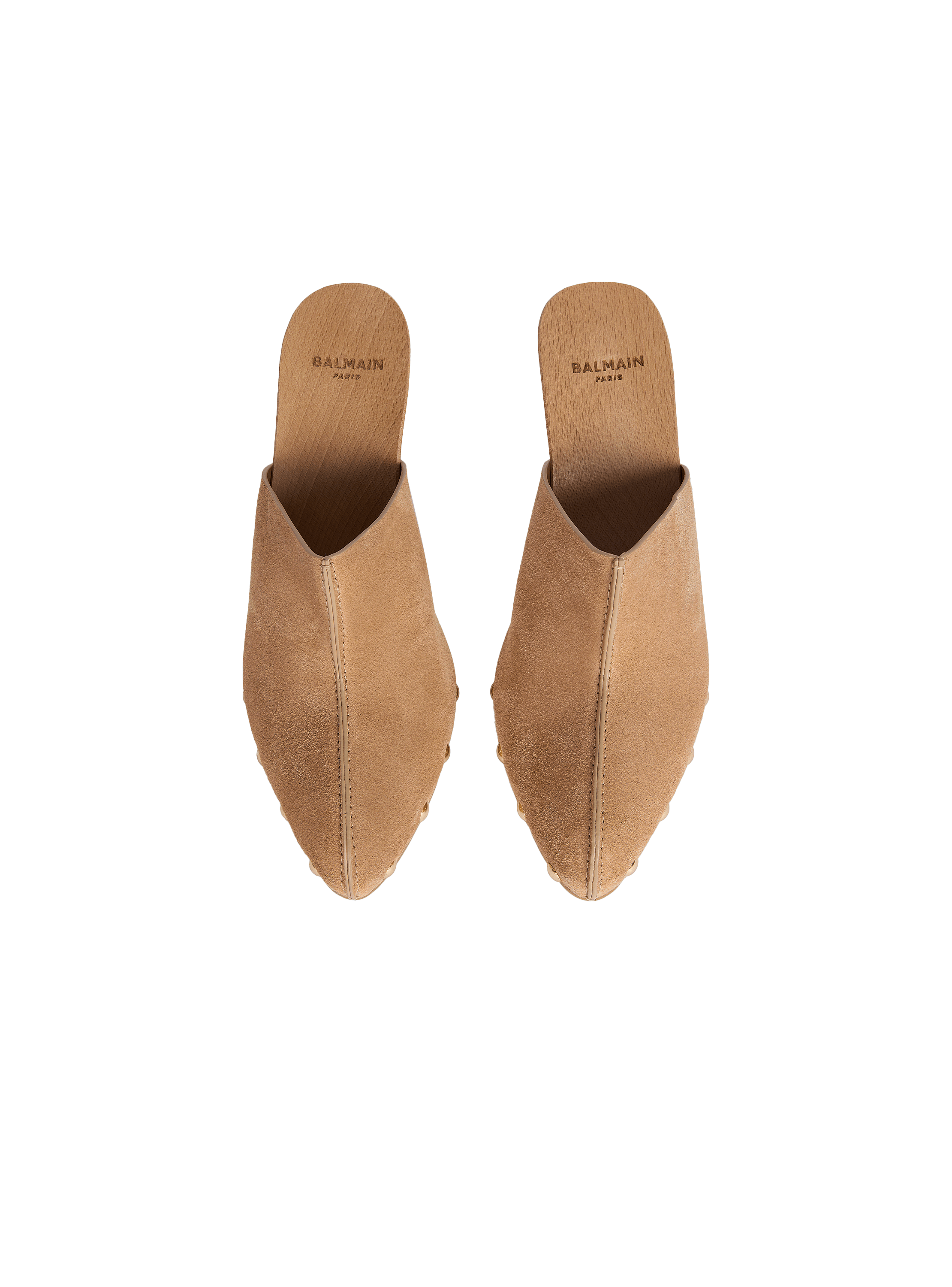 Wedge clogs in wood and suede