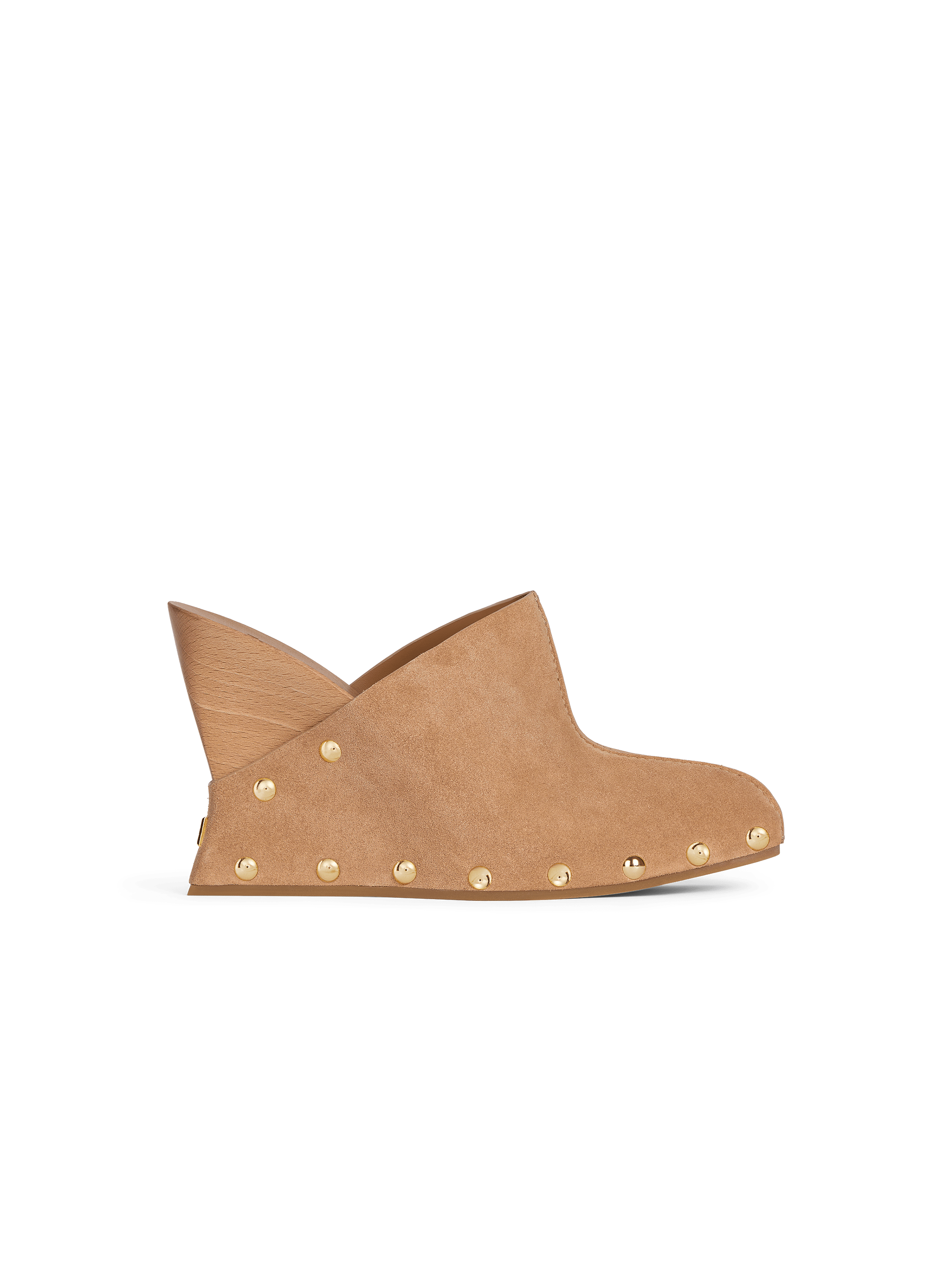 Wedge clogs in wood and suede