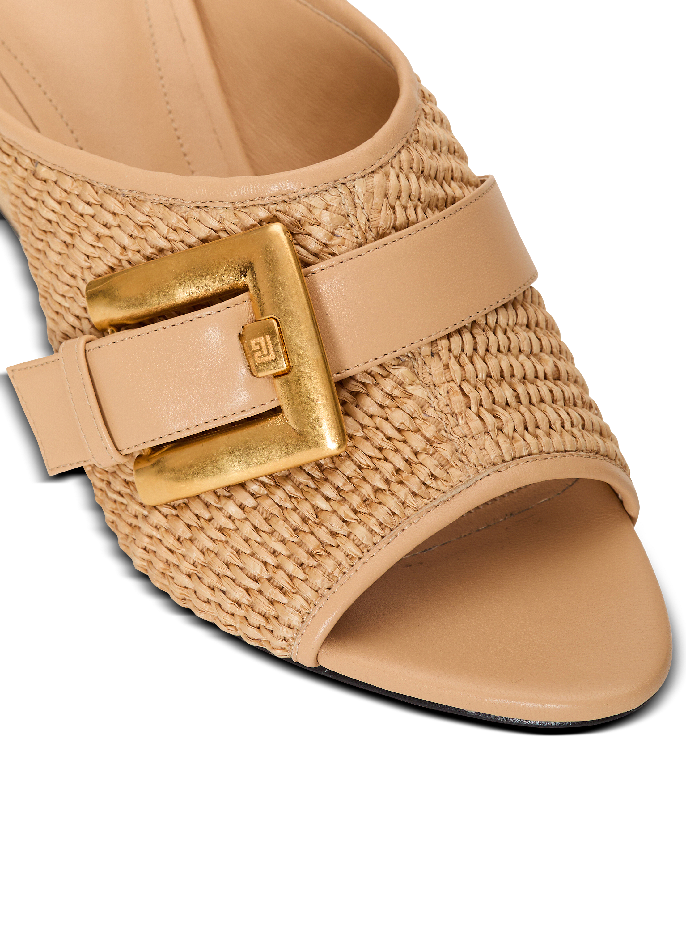 Anthem No Wedge mules in smooth leather and raffia