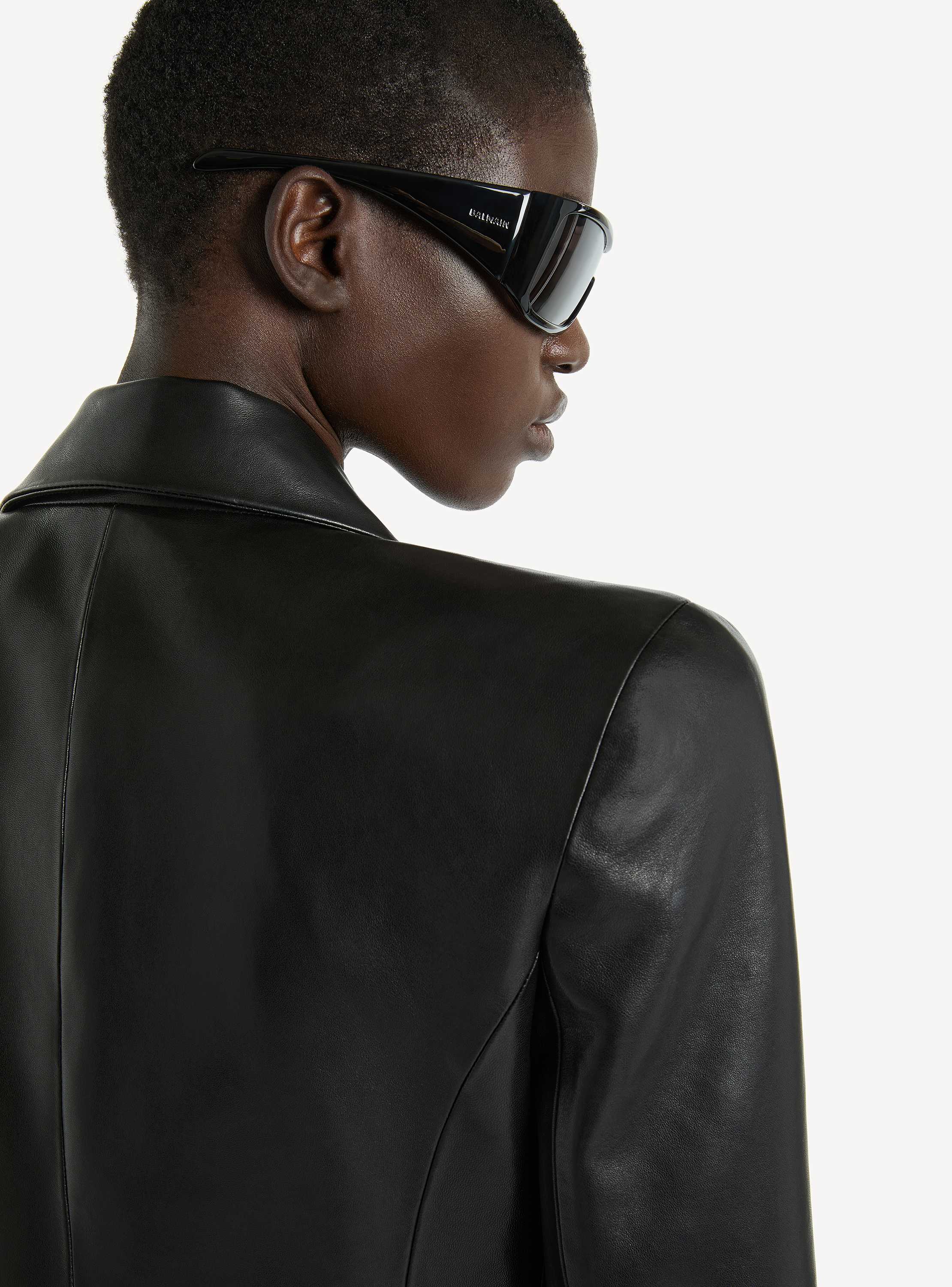 Structured-shoulder lambskin jacket