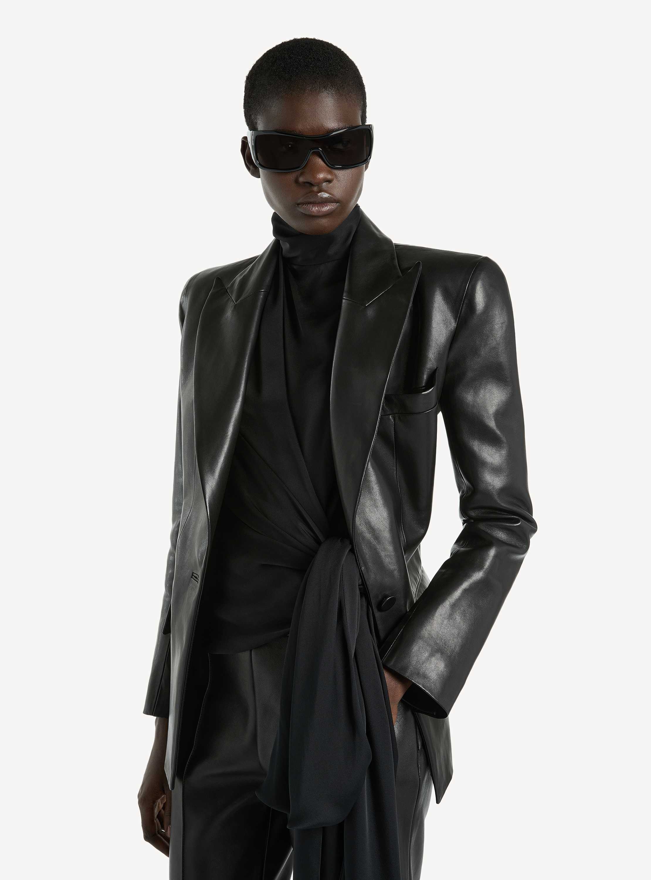 Structured-shoulder lambskin jacket