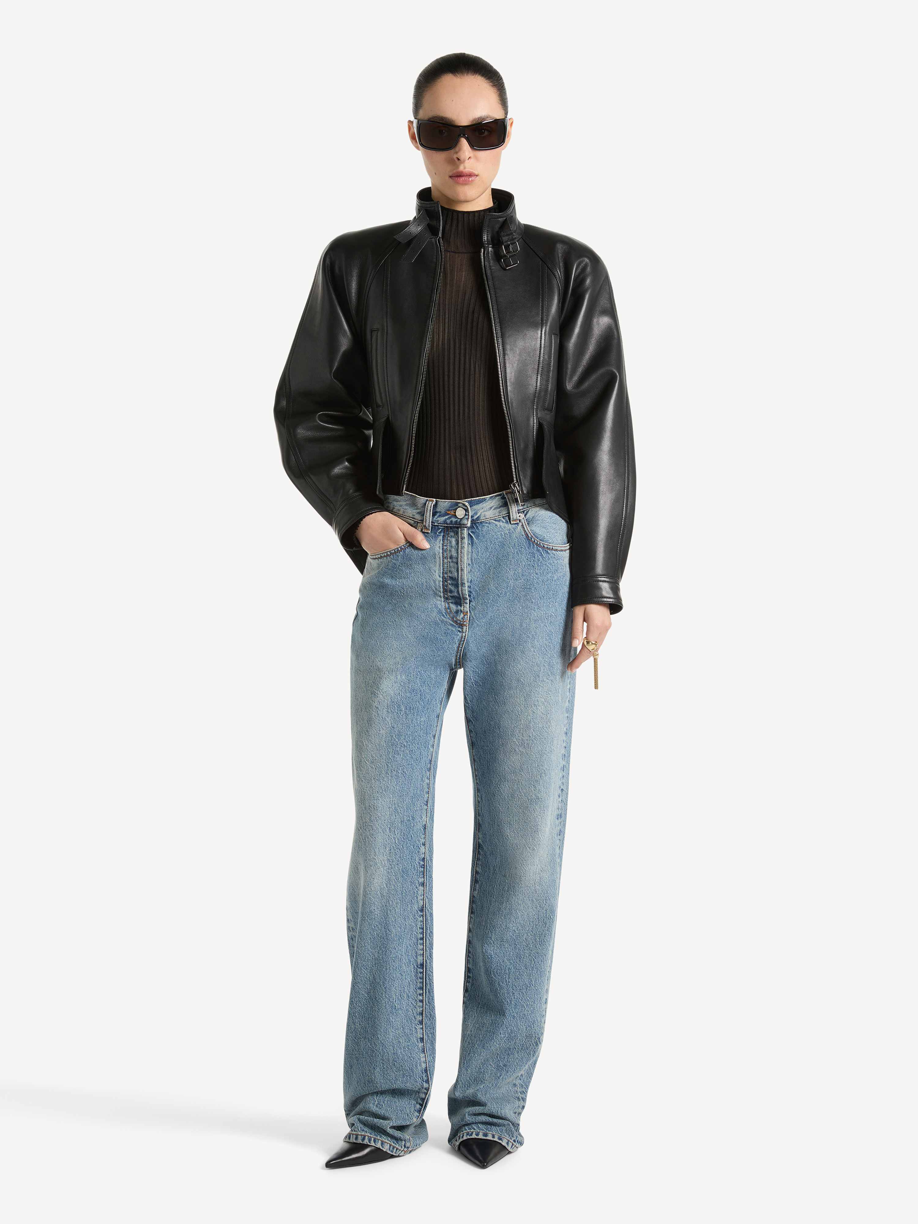 Straight-leg faded denim jeans