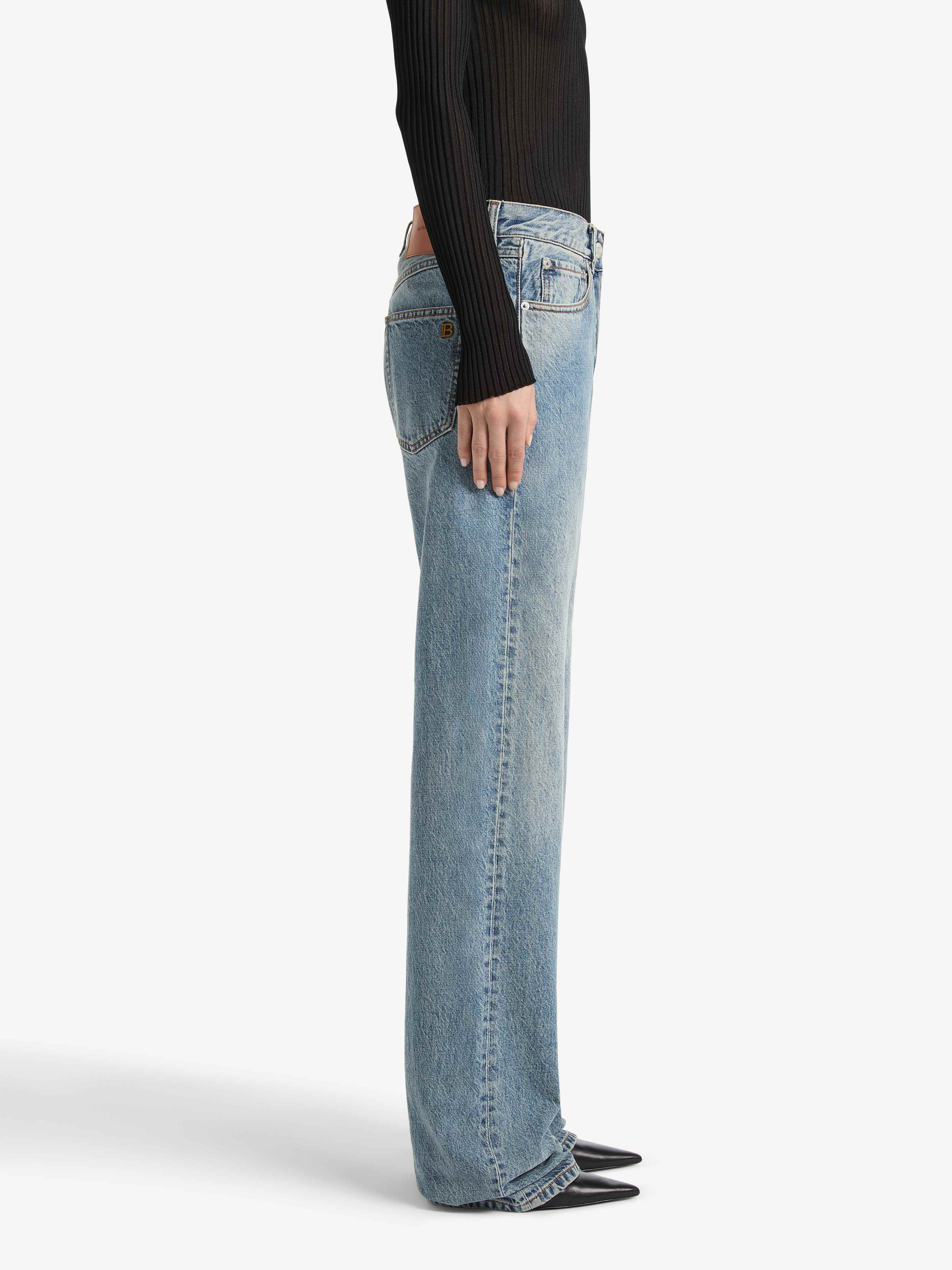 Straight-leg faded denim jeans