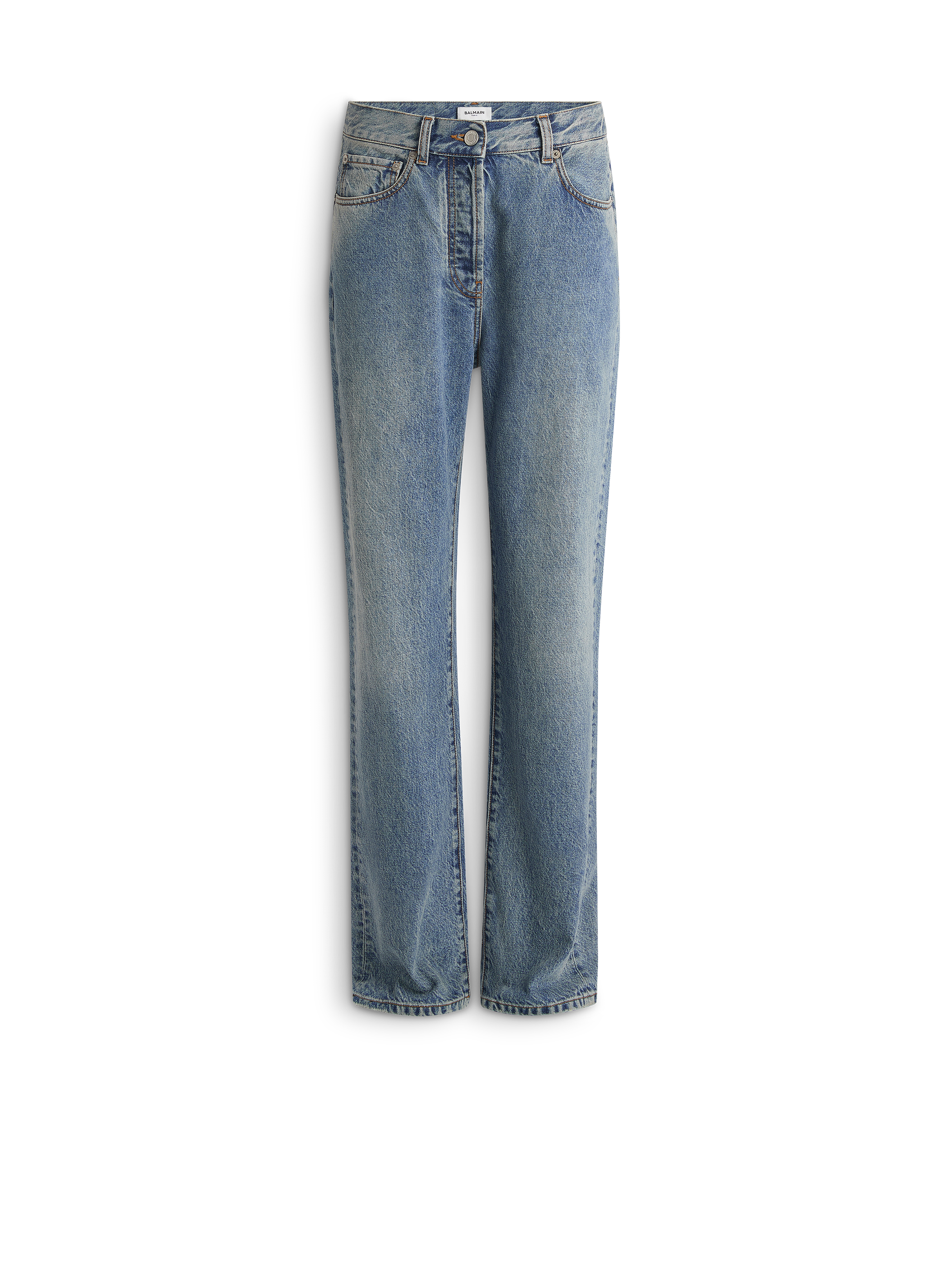 Straight-leg faded denim jeans